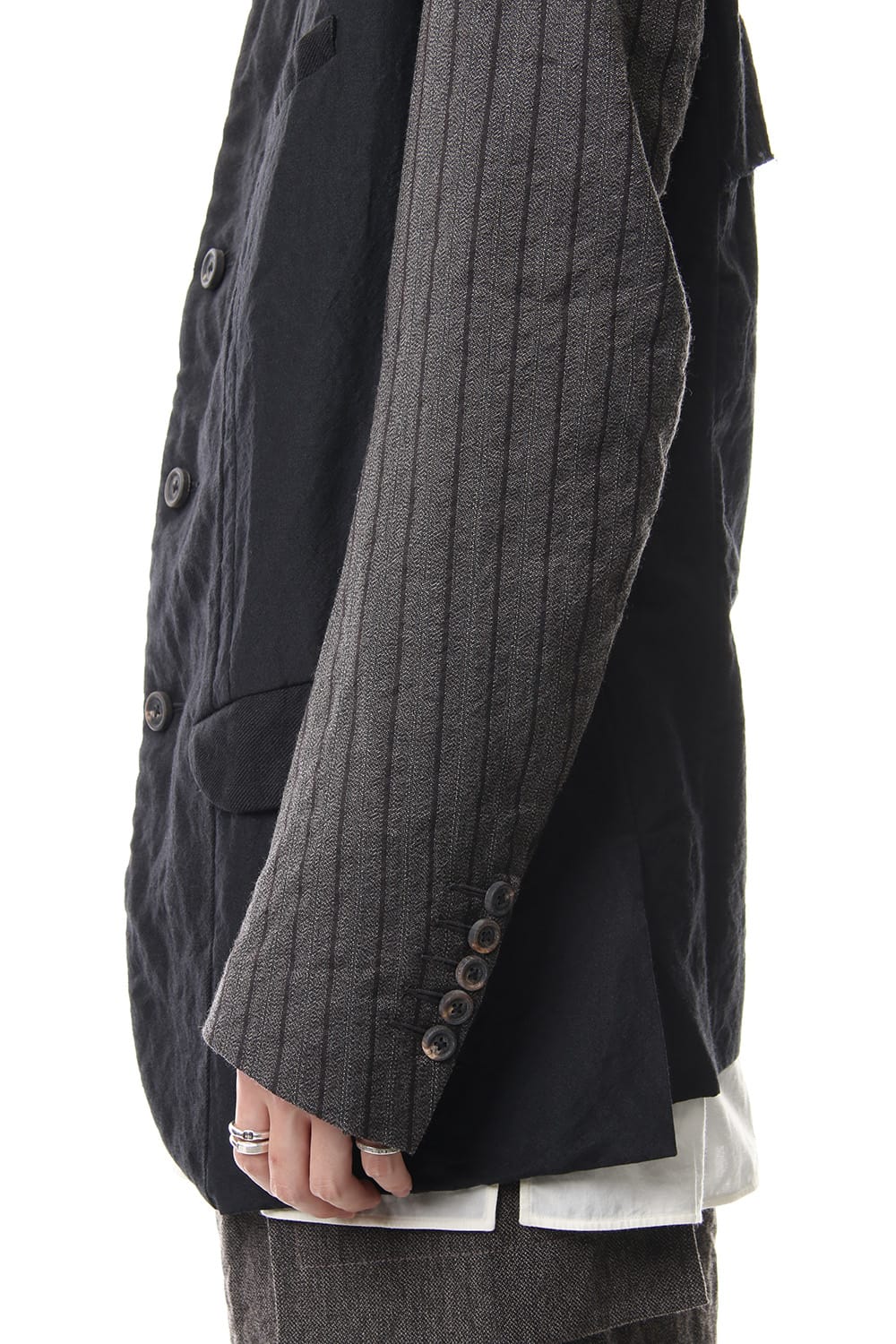 No Collar Stripe Sleeve Jacket