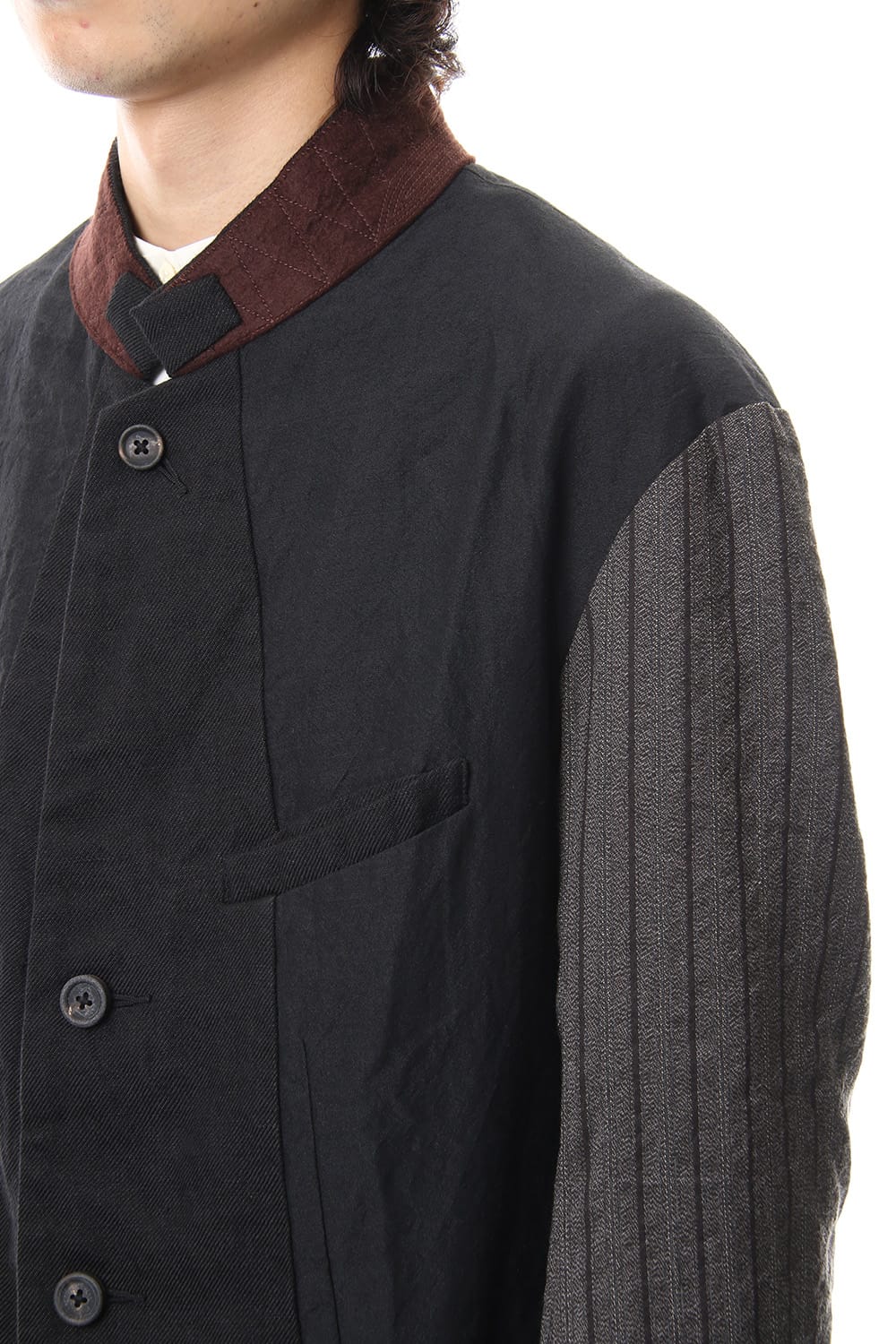 No Collar Stripe Sleeve Jacket