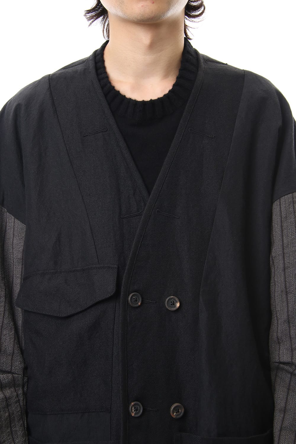 No Collar Double Dreast Coat