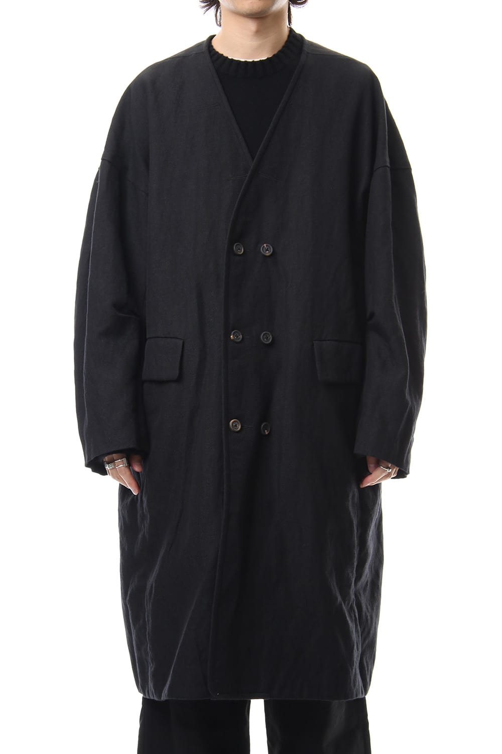 No Collar Double Dreast Coat