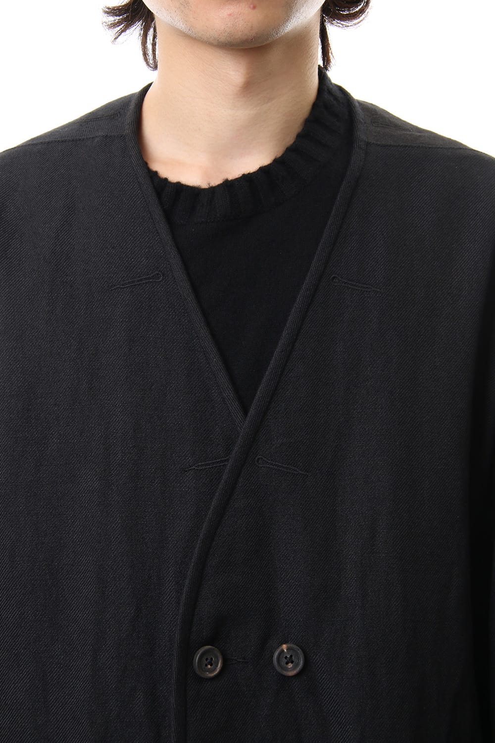 No Collar Double Dreast Coat