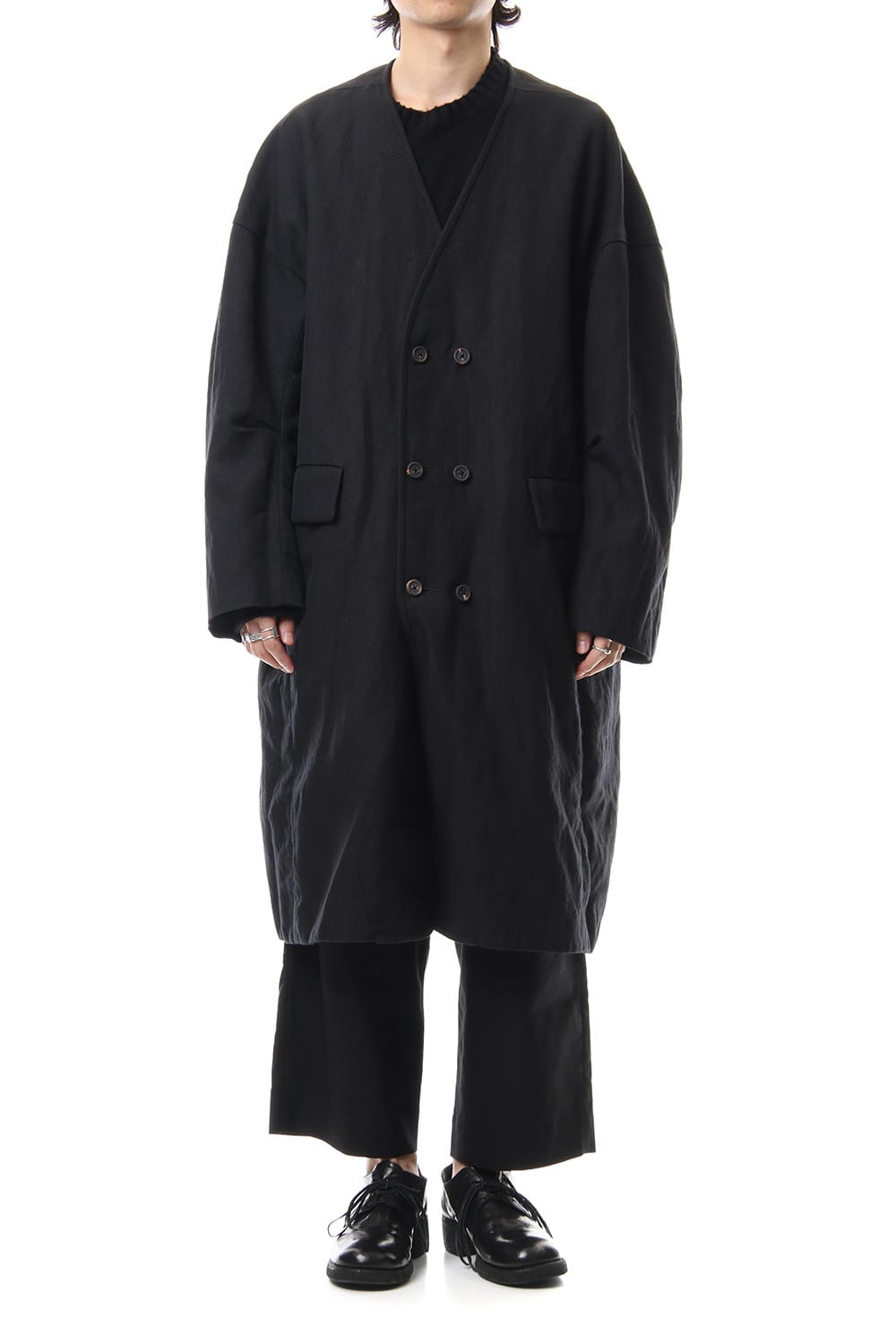 No Collar Double Dreast Coat