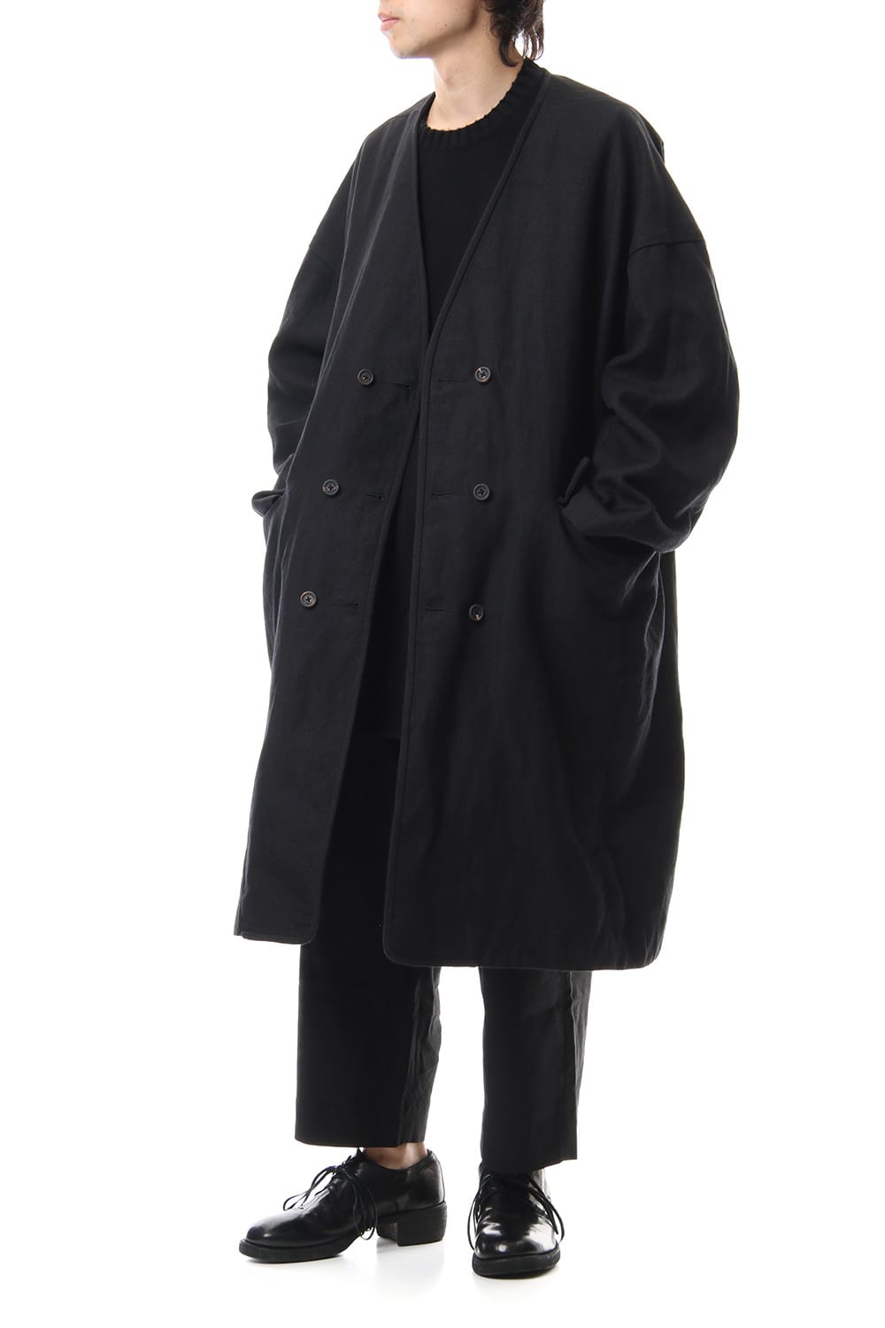 No Collar Double Dreast Coat