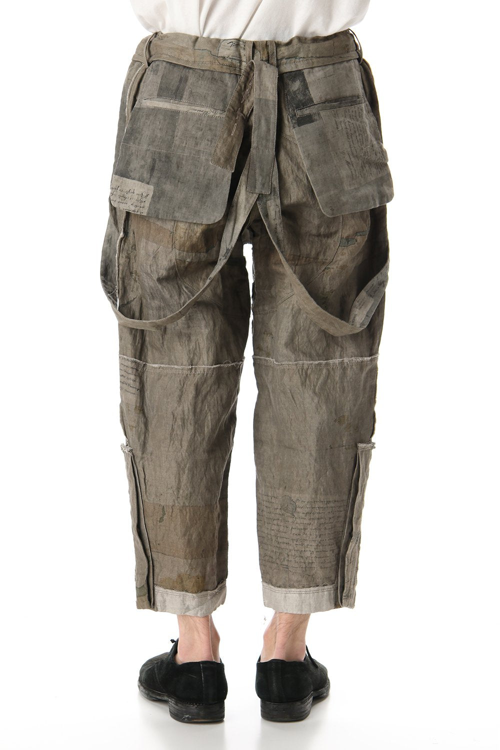 Used Paper Print Suspender Pants