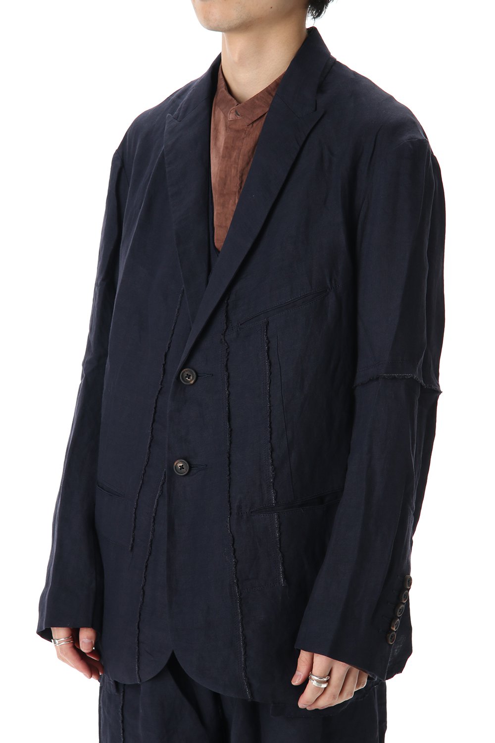 Linen Viscose Peaked Lapel Jacket