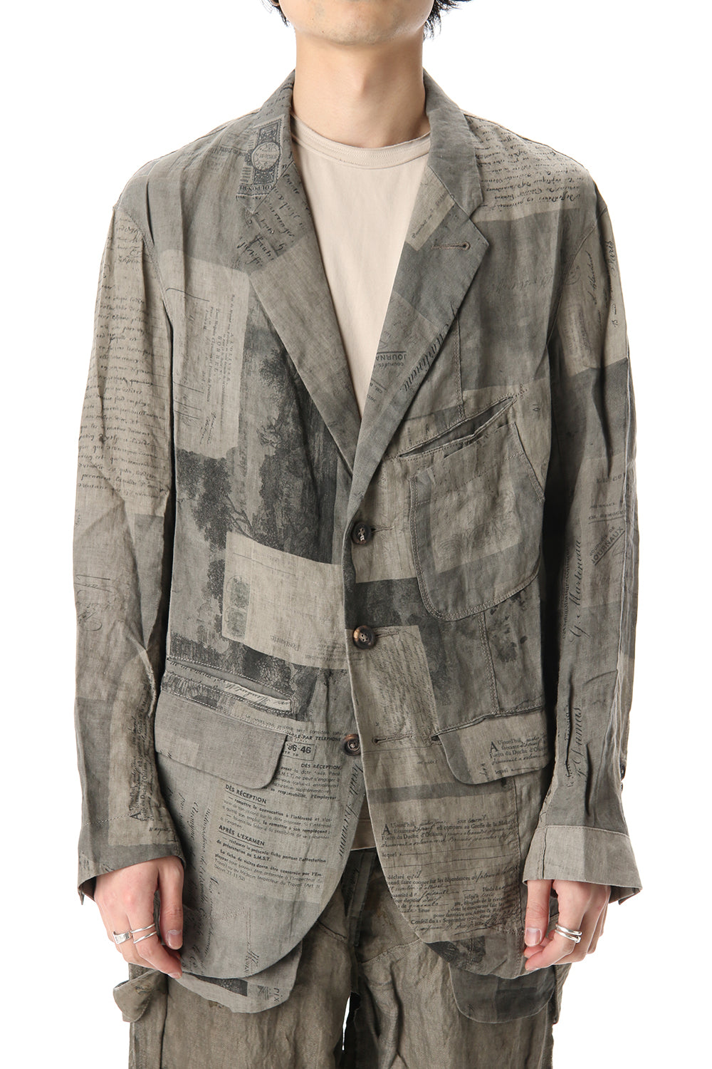 Used Paper Print Linen Tailored Jacket