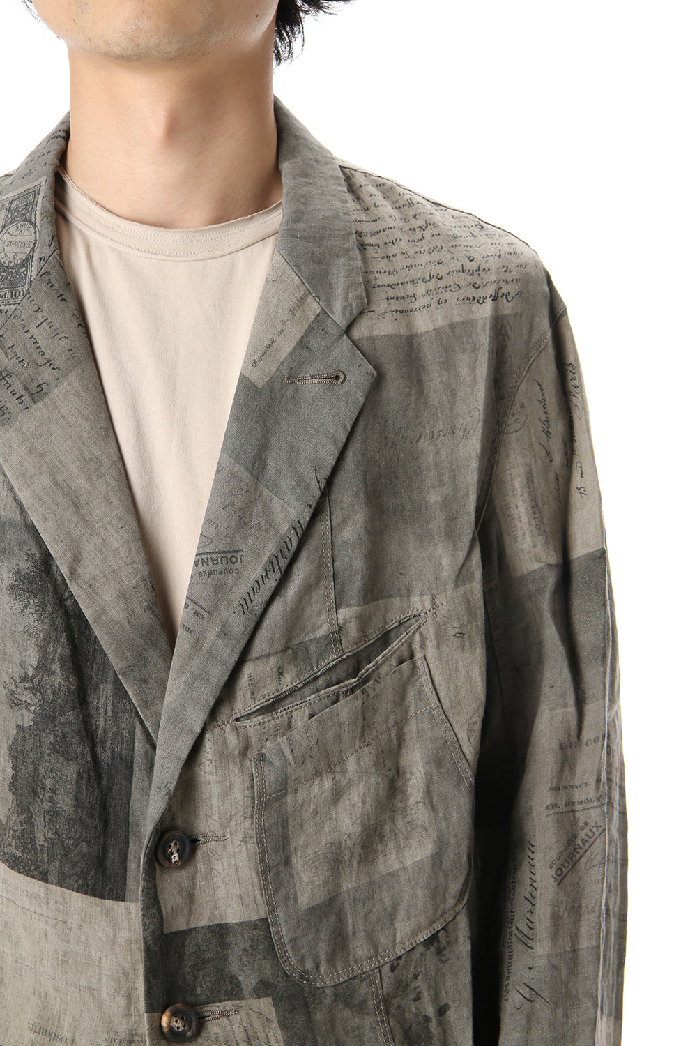 Used Paper Print Linen Tailored Jacket