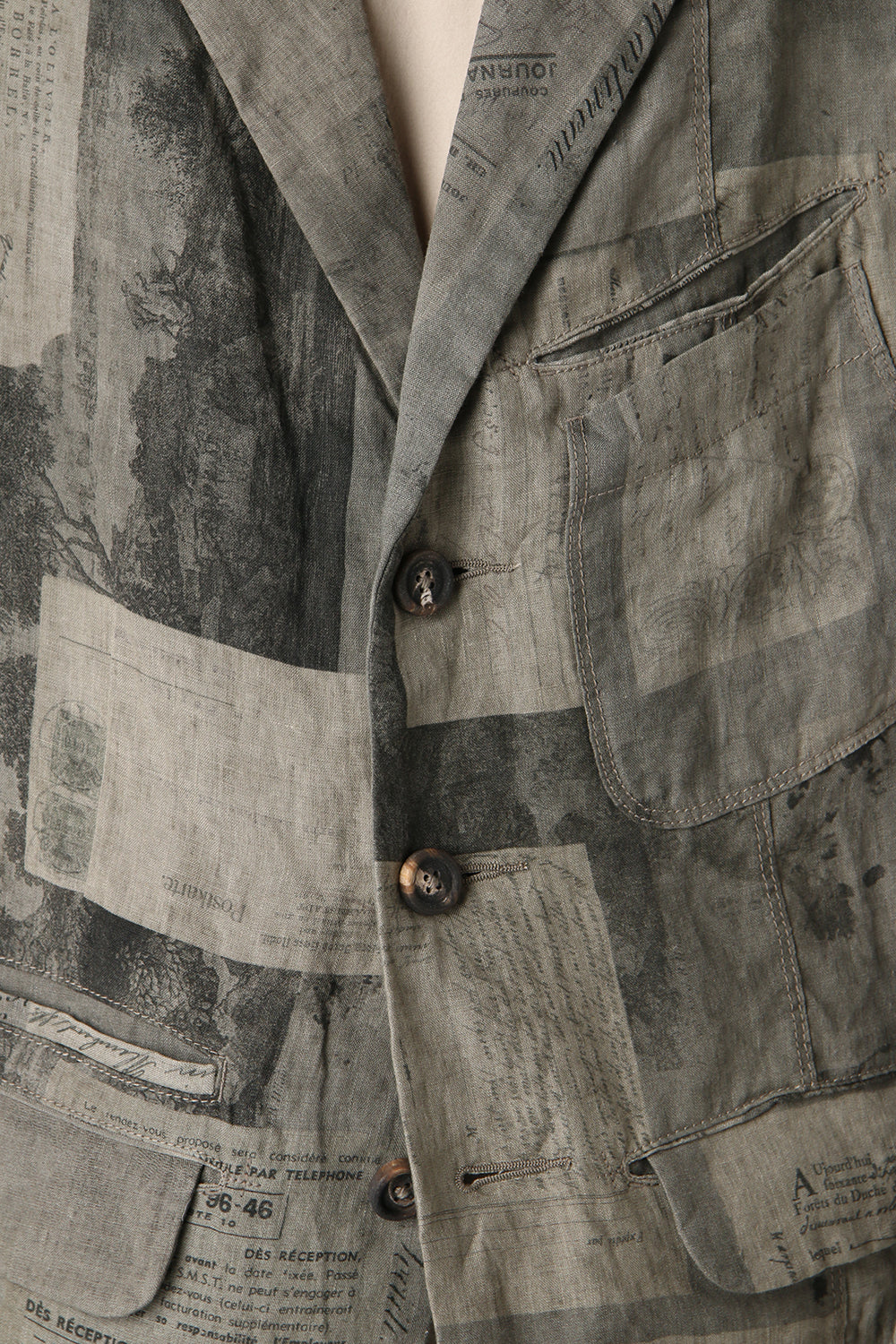 Used Paper Print Linen Tailored Jacket