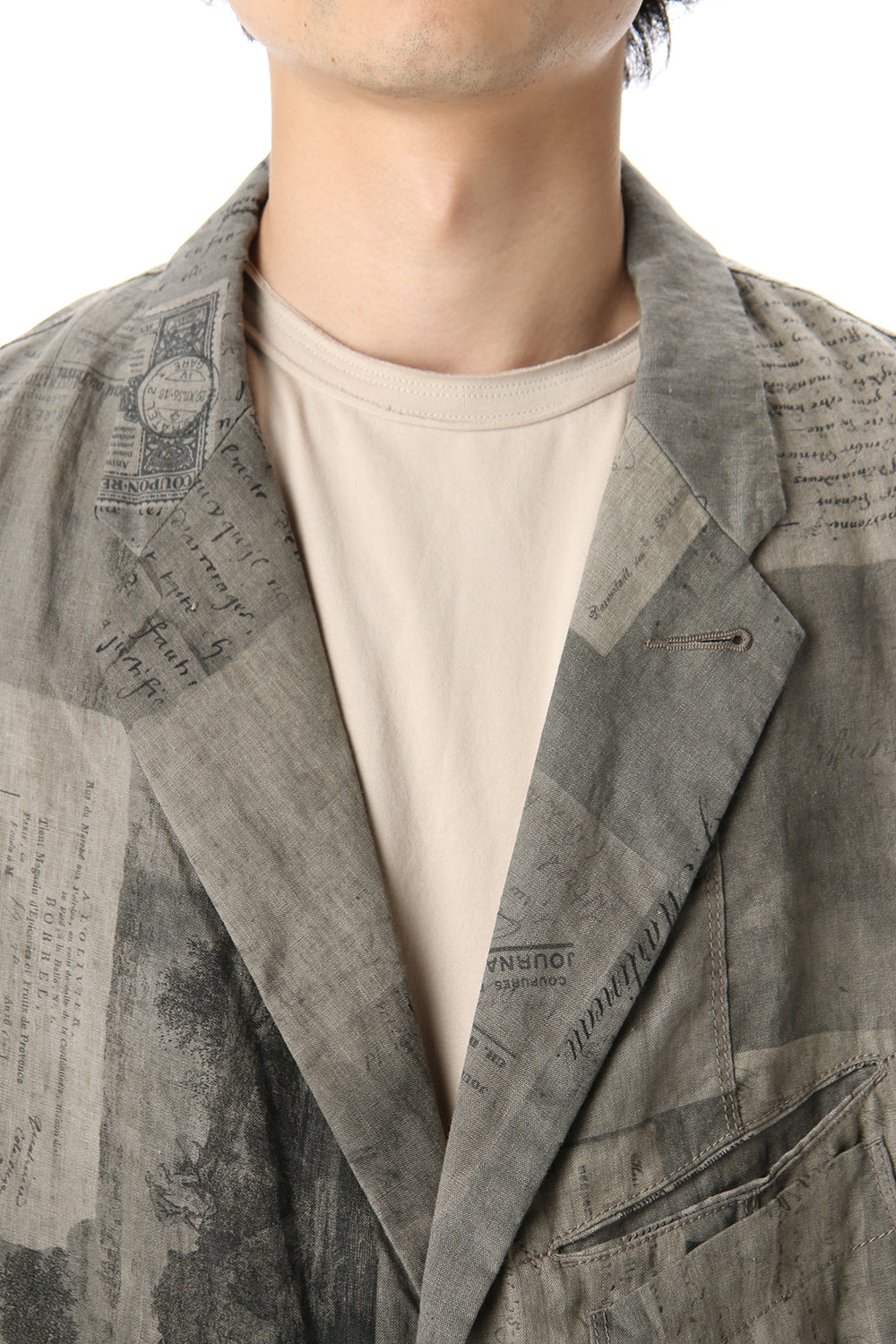 Used Paper Print Linen Tailored Jacket