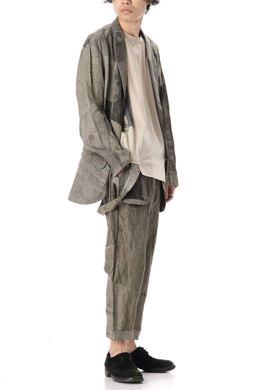 Used Paper Print Linen Tailored Jacket