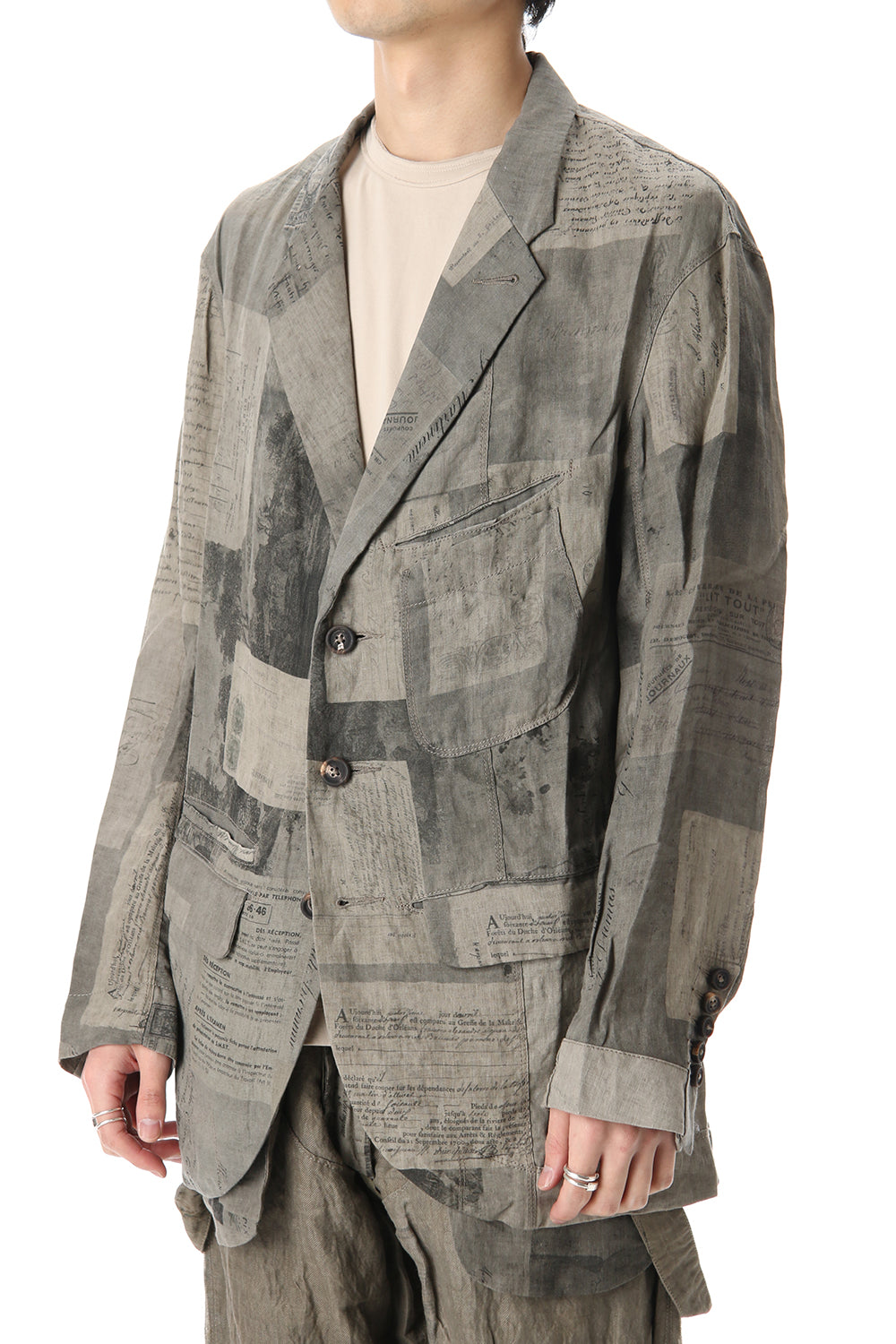 Used Paper Print Linen Tailored Jacket