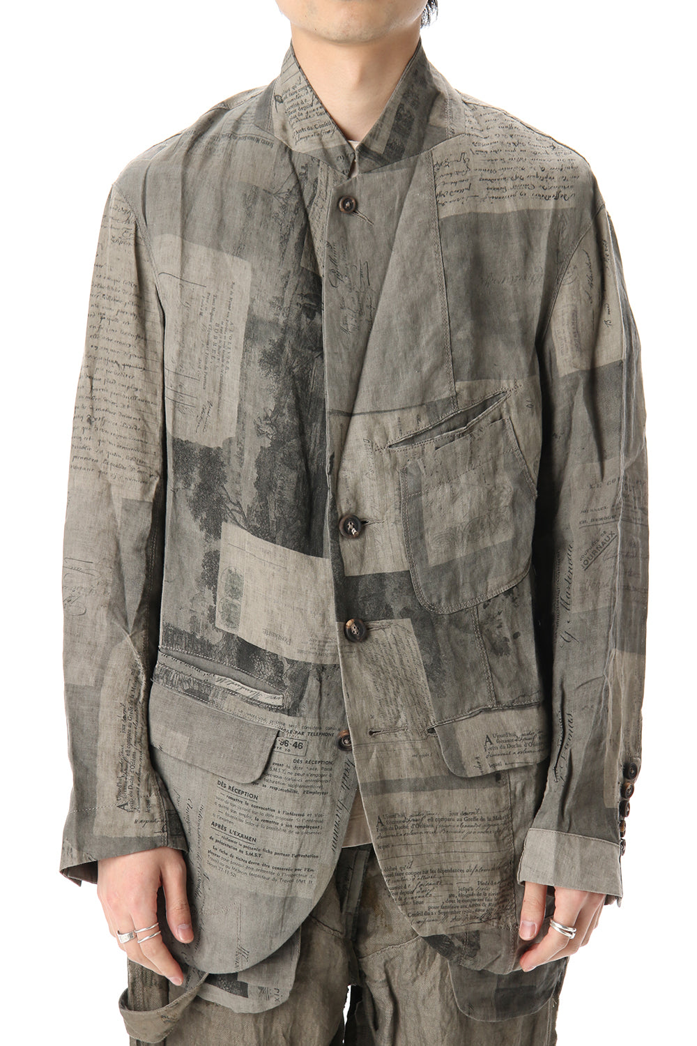 Used Paper Print Linen Tailored Jacket