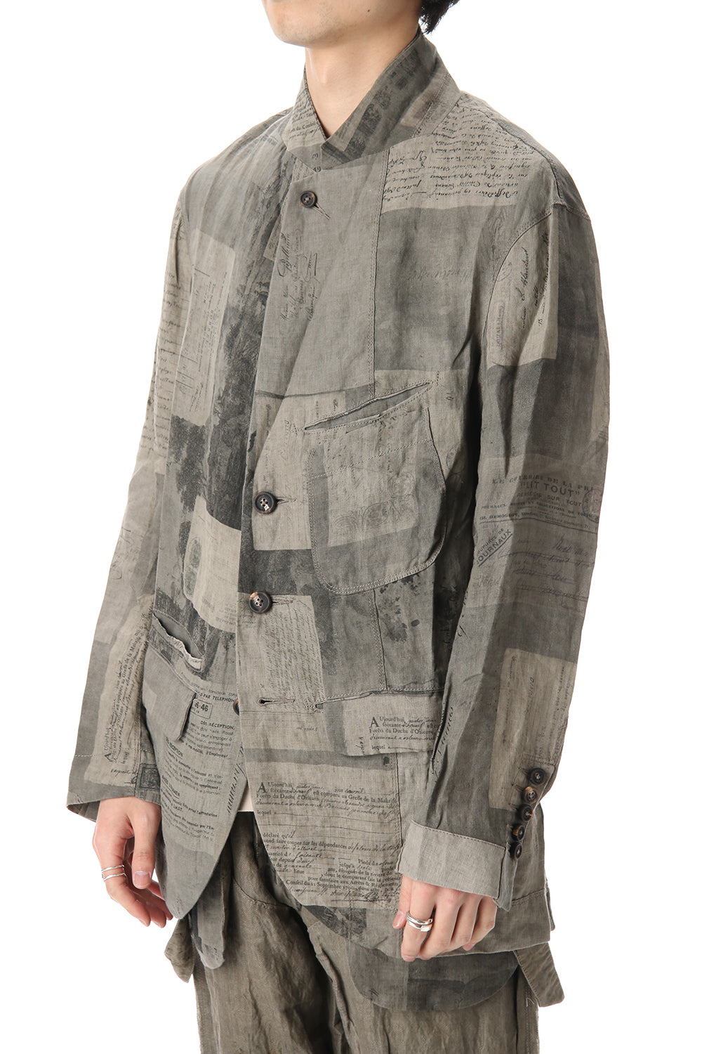 Used Paper Print Linen Tailored Jacket