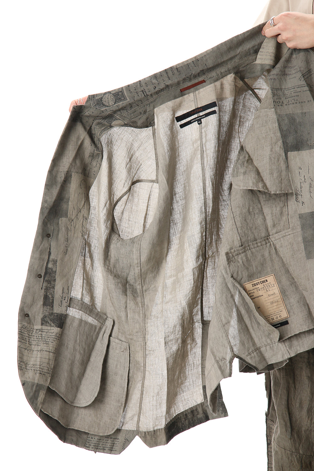 Used Paper Print Linen Tailored Jacket