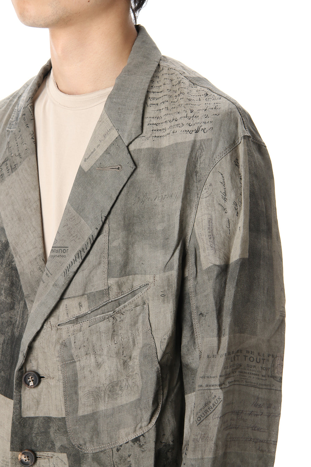 Used Paper Print Linen Tailored Jacket