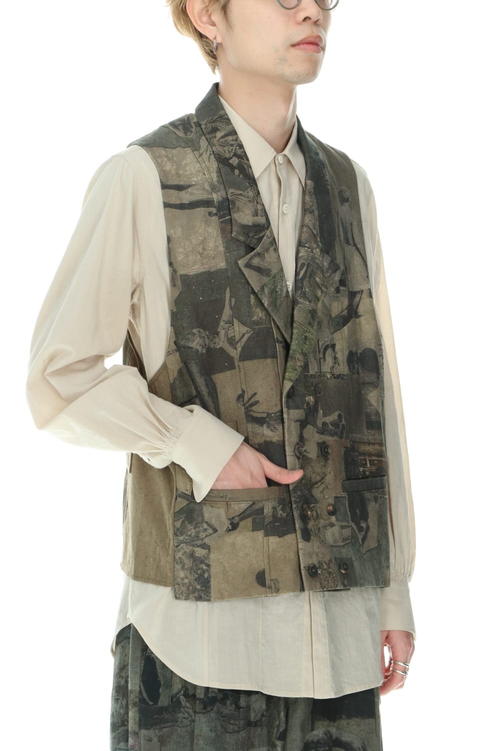 ダブルブレステッド ベスト グレーグリーンピグメント