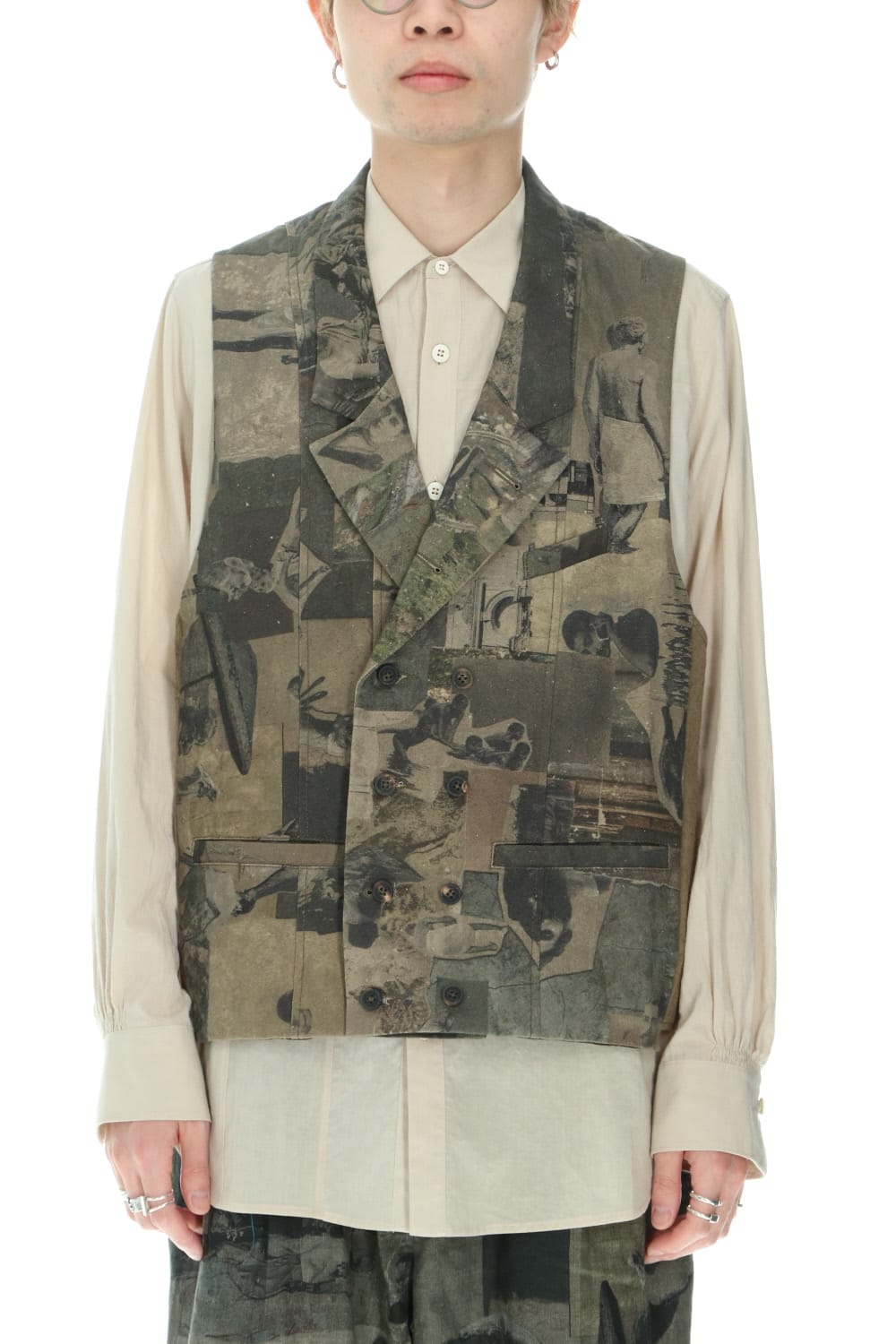 ダブルブレステッド ベスト グレーグリーンピグメント