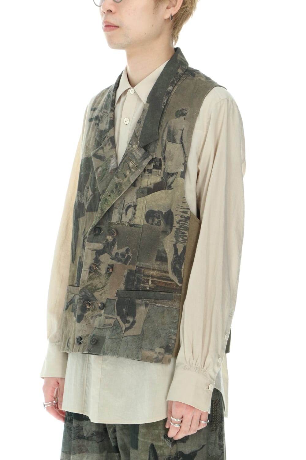 ダブルブレステッド ベスト グレーグリーンピグメント