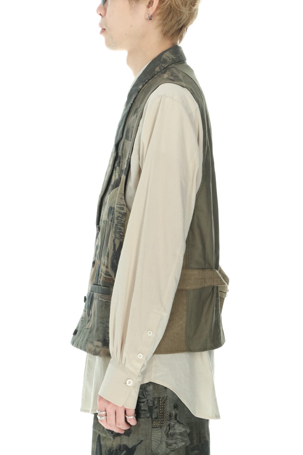 ダブルブレステッド ベスト グレーグリーンピグメント