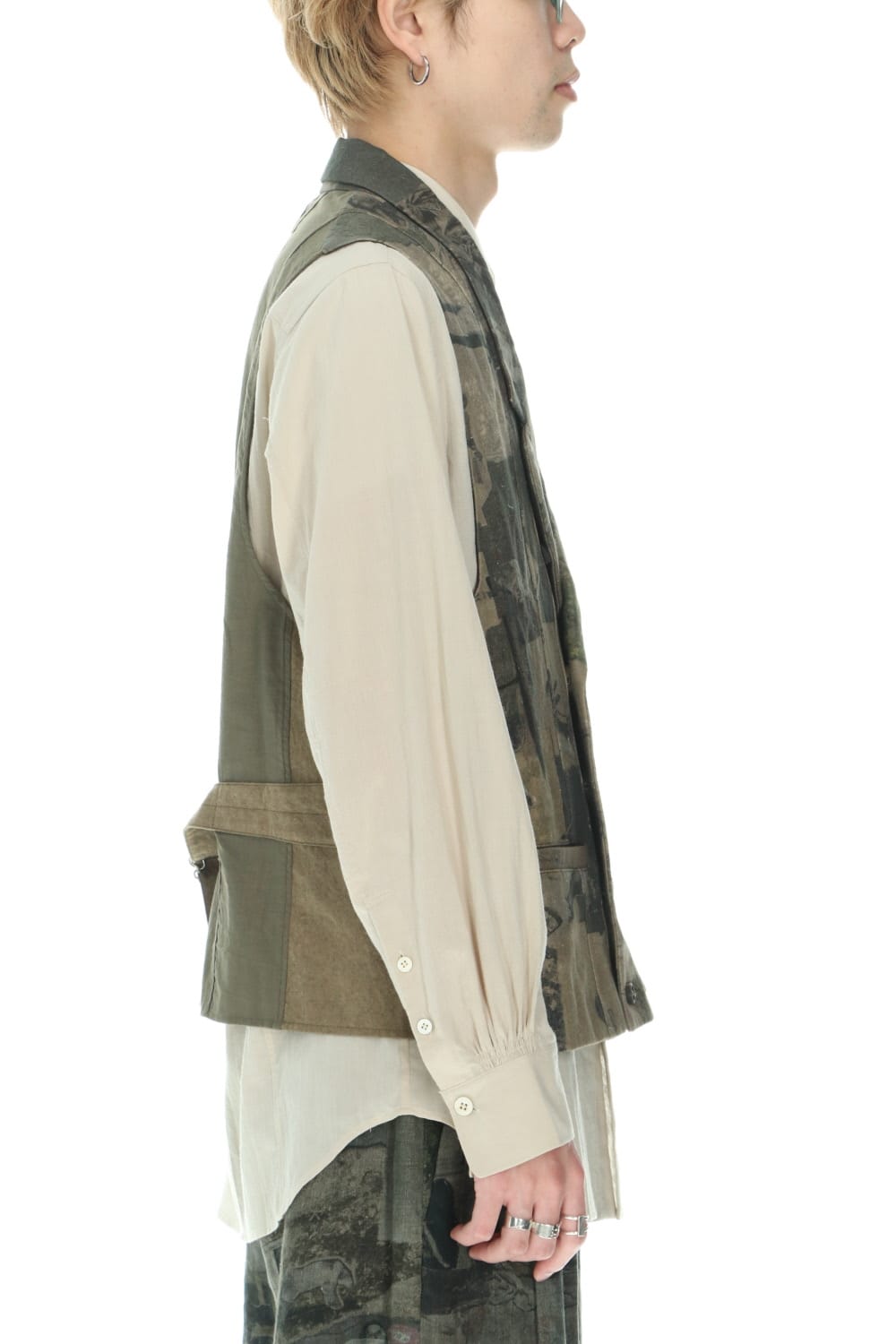 ダブルブレステッド ベスト グレーグリーンピグメント