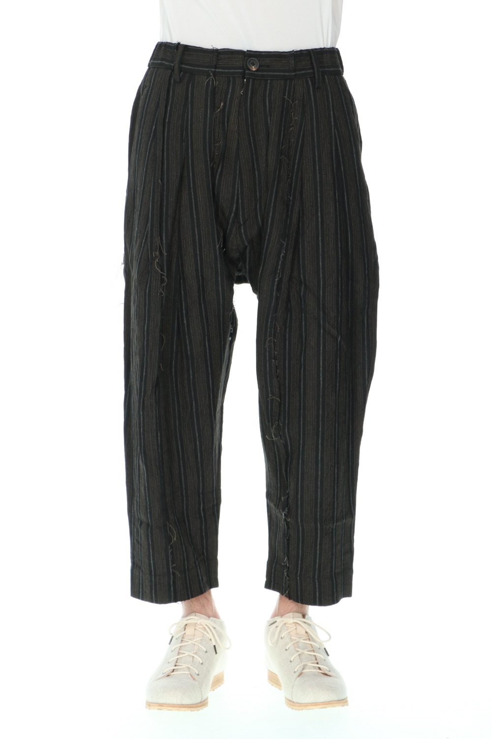 Pleated Drop crotch Cropped trousers Black