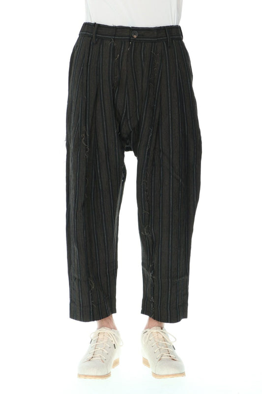Pleated Drop crotch Cropped trousers Black