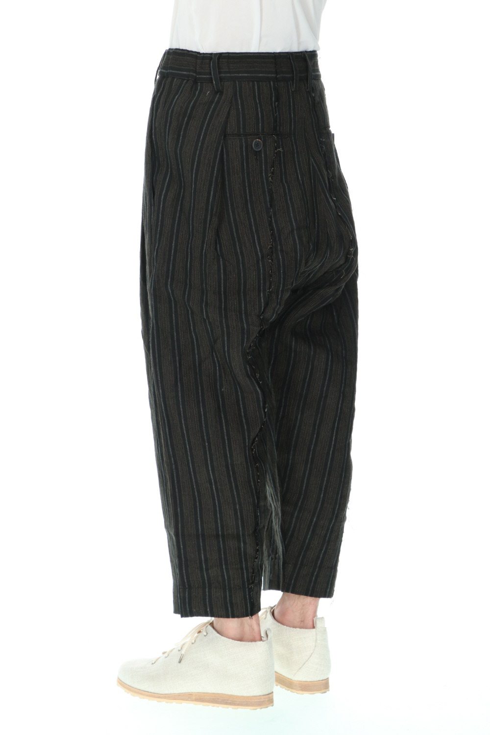 Pleated Drop crotch Cropped trousers Black