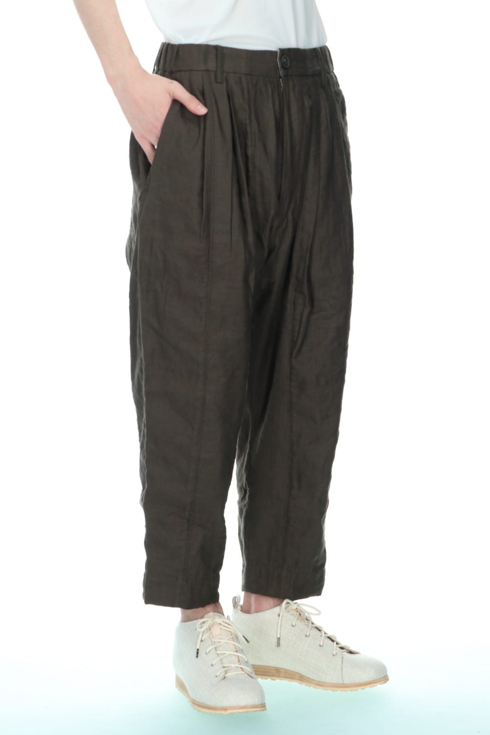 Pleated Drop crotch Cropped trousers Dark Green