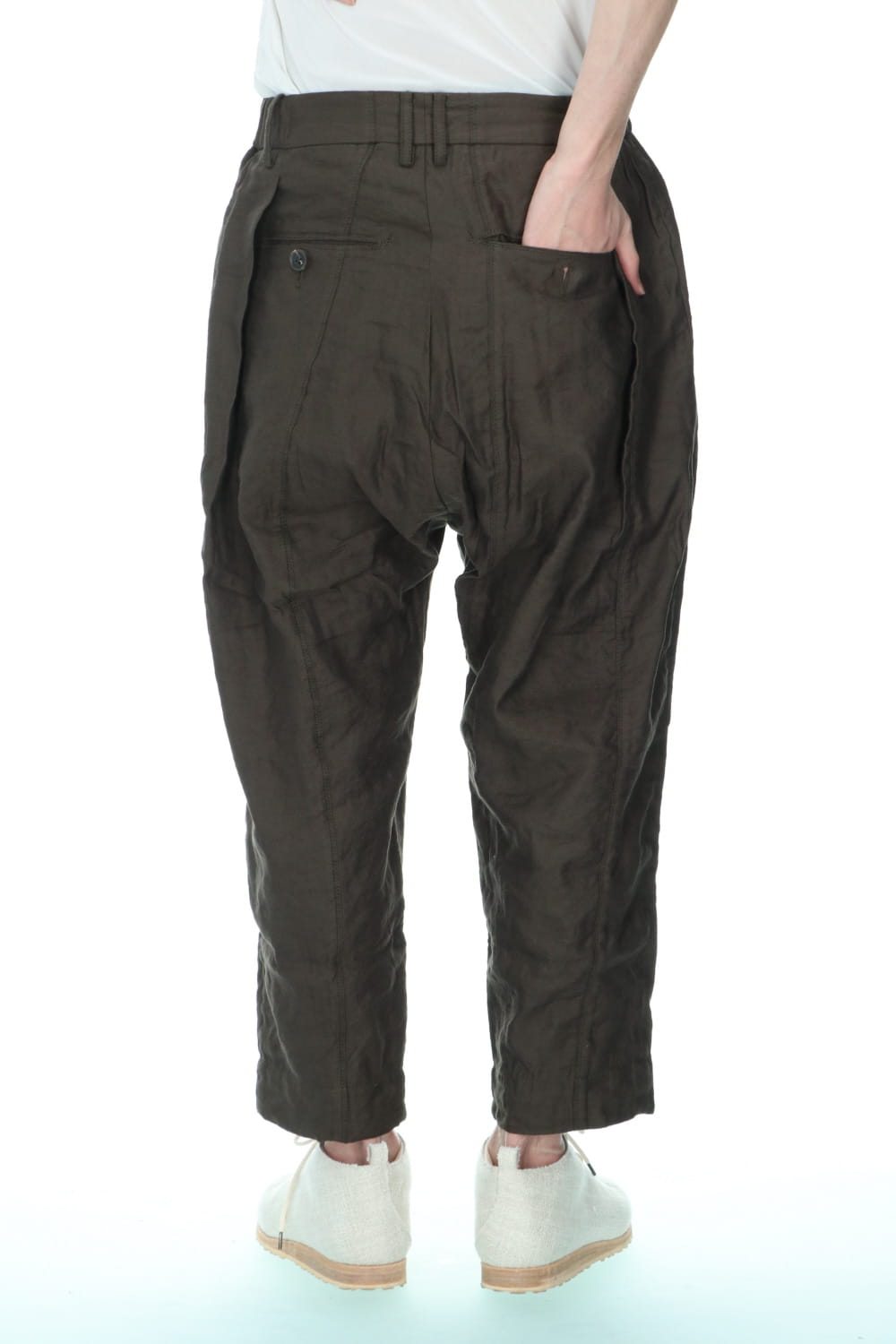 Pleated Drop crotch Cropped trousers Dark Green