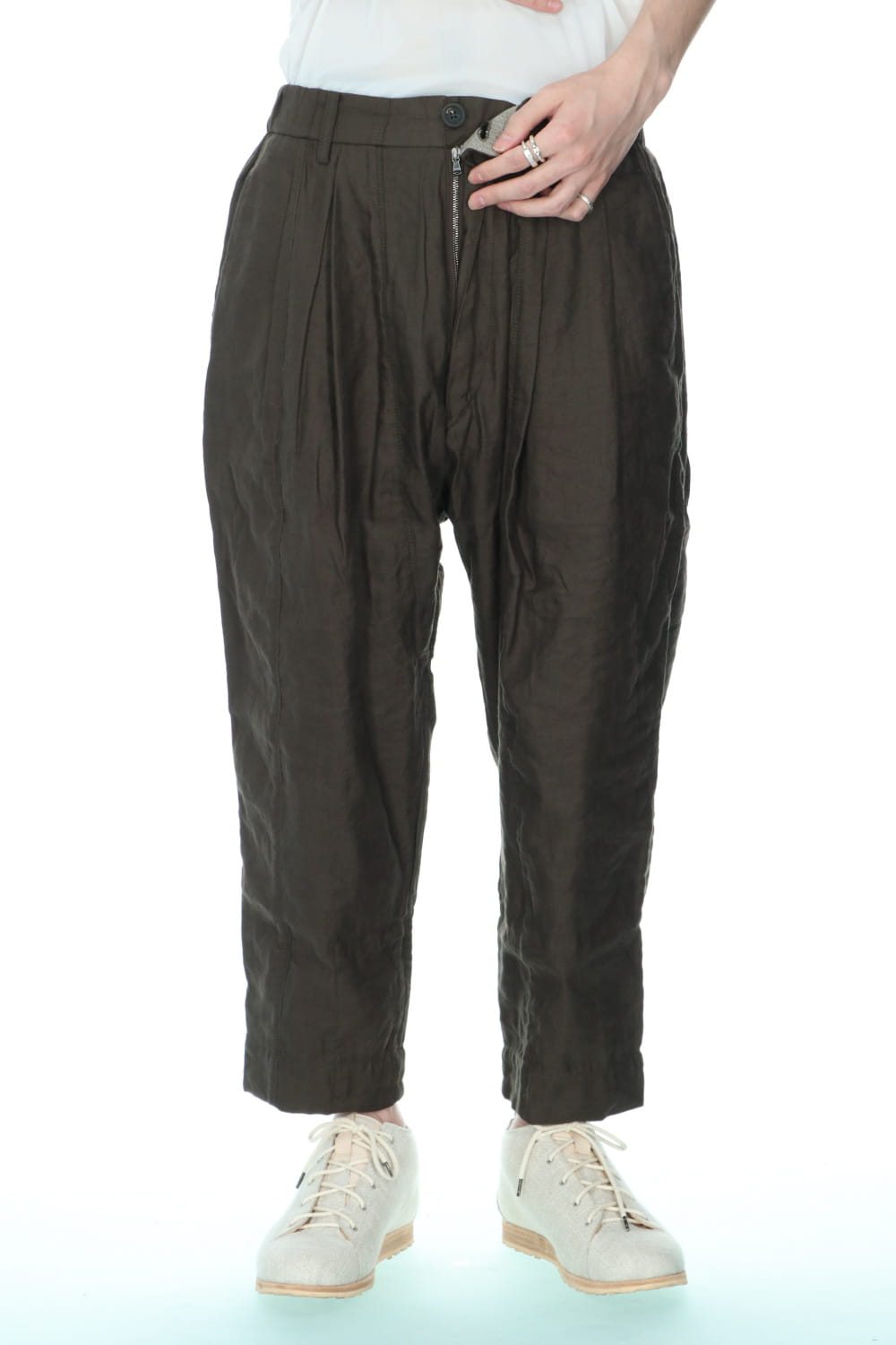 Pleated Drop crotch Cropped trousers Dark Green