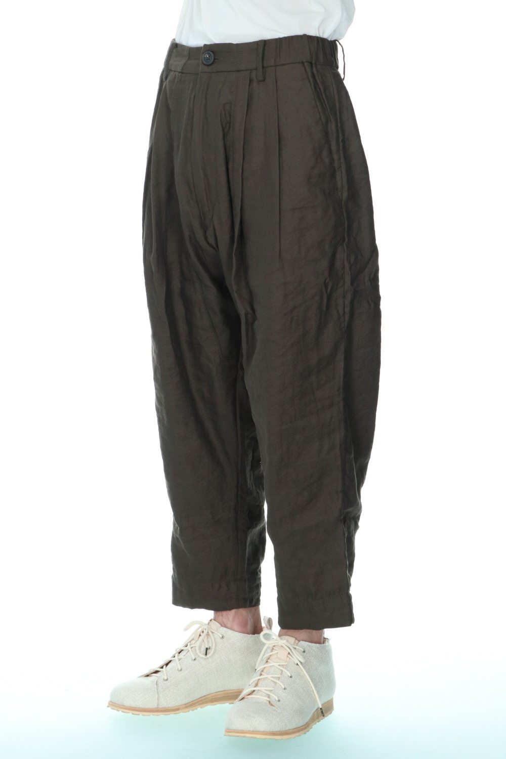 Pleated Drop crotch Cropped trousers Dark Green