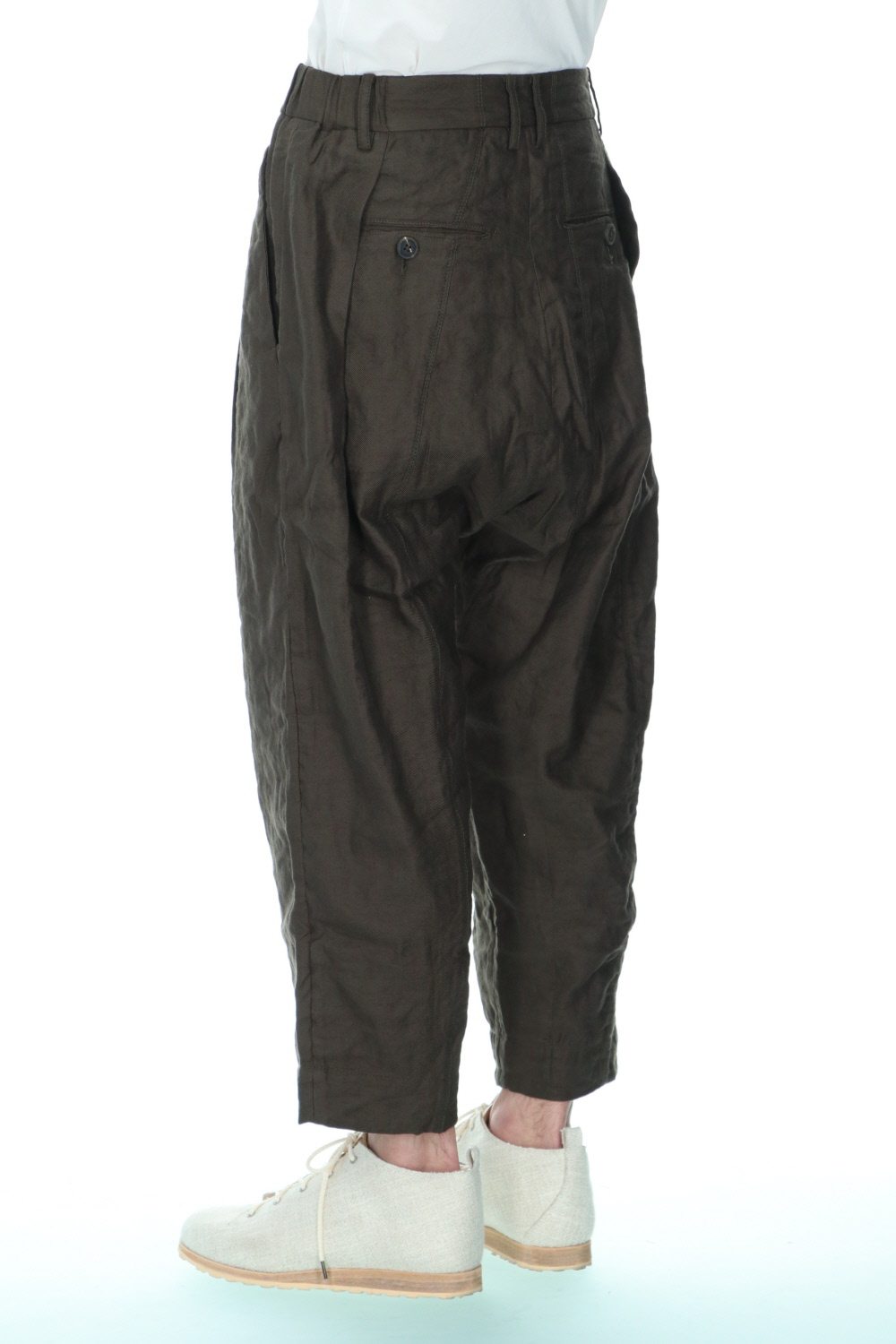 Pleated Drop crotch Cropped trousers Dark Green