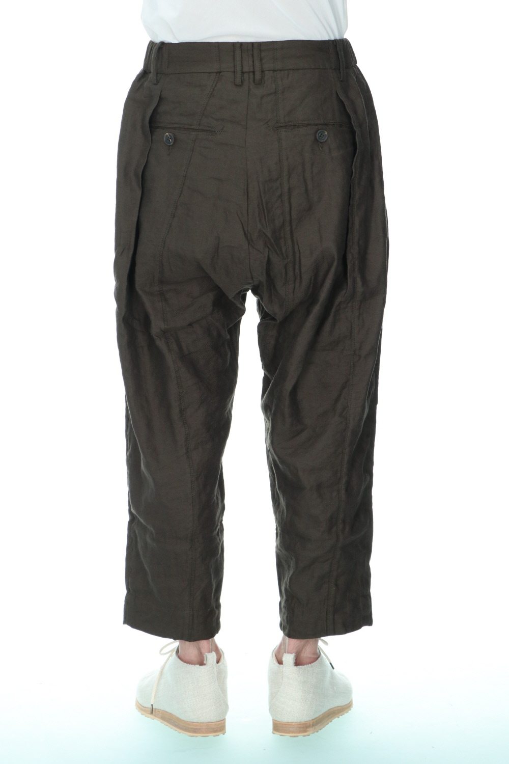 Pleated Drop crotch Cropped trousers Dark Green