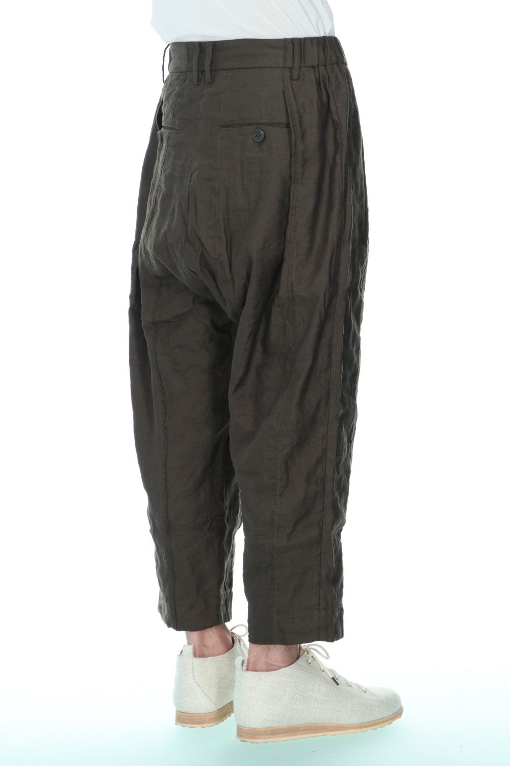 Pleated Drop crotch Cropped trousers Dark Green