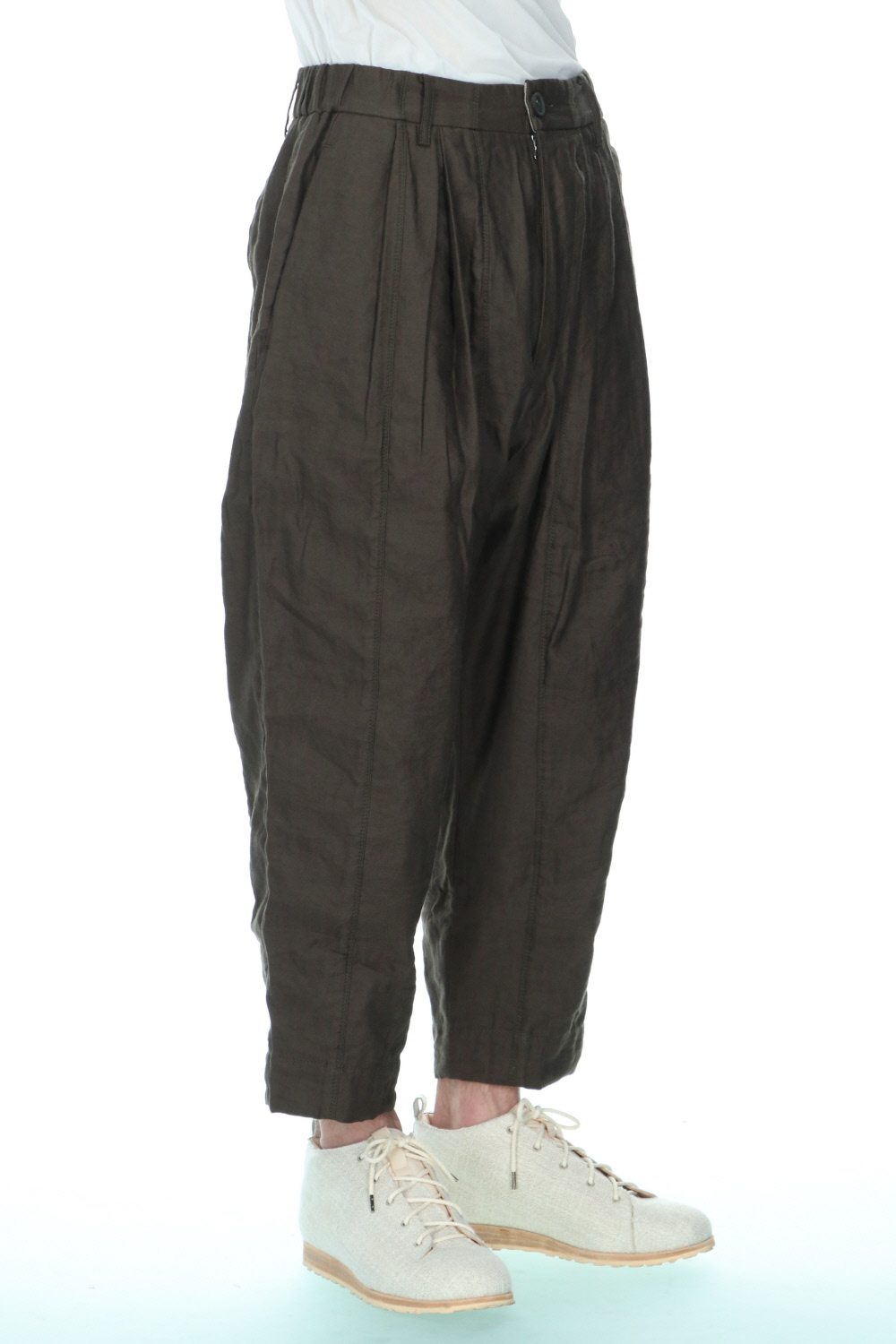 Pleated Drop crotch Cropped trousers Dark Green