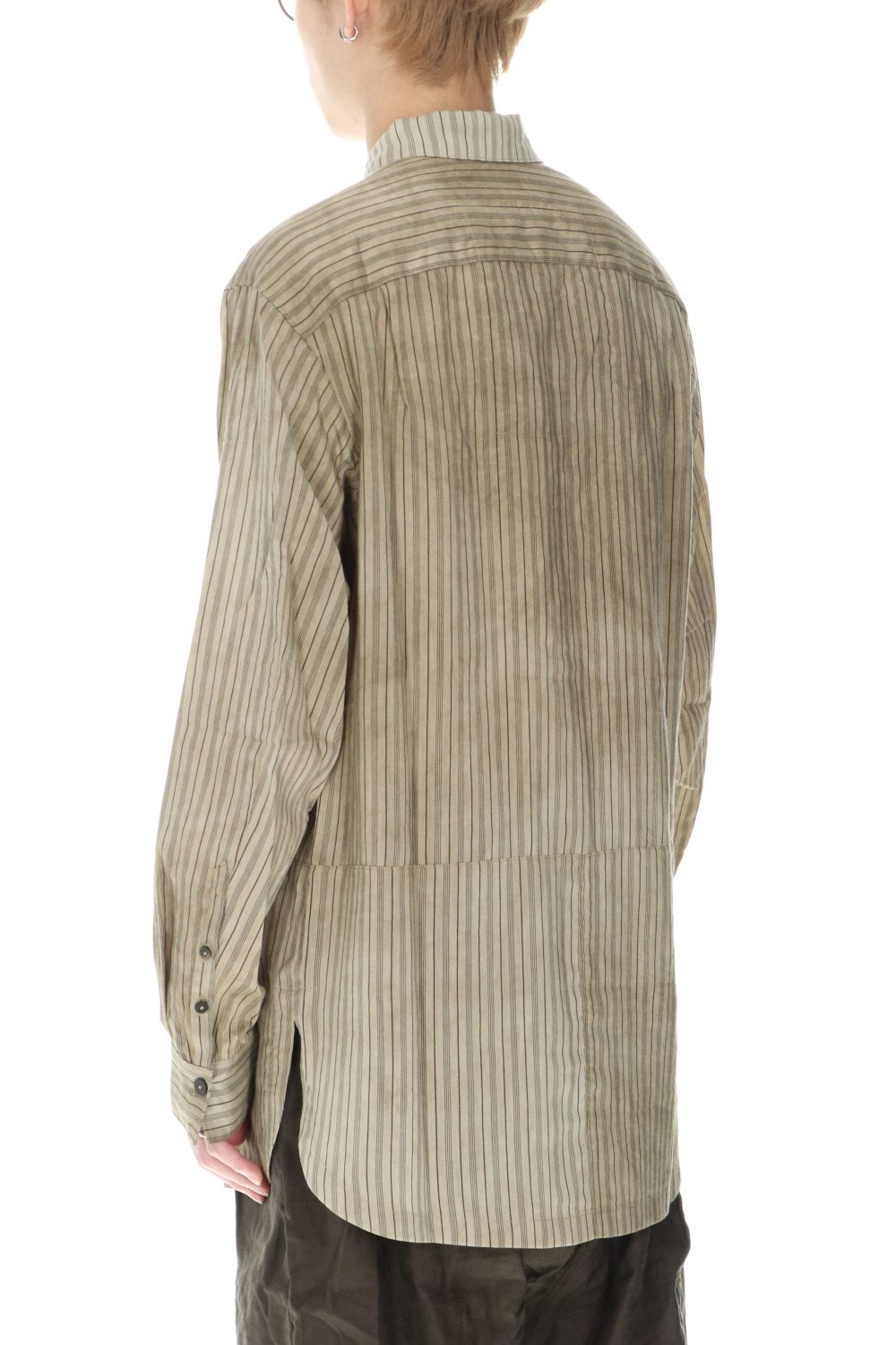 Curved hem Side slit Spread collar shirt Vintage White