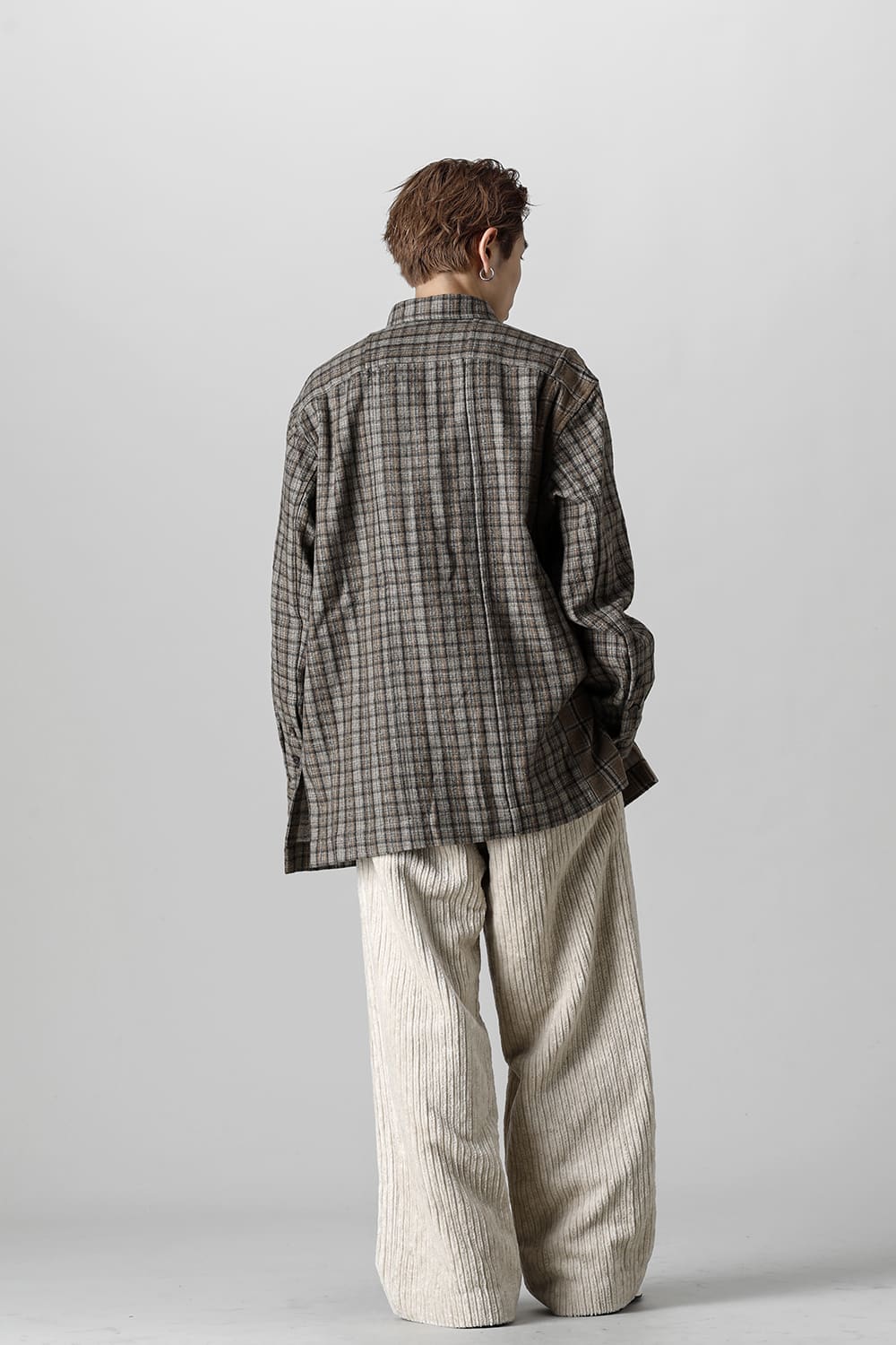 Oversized Plaid Worker Shirt Jacket With Patchwork
