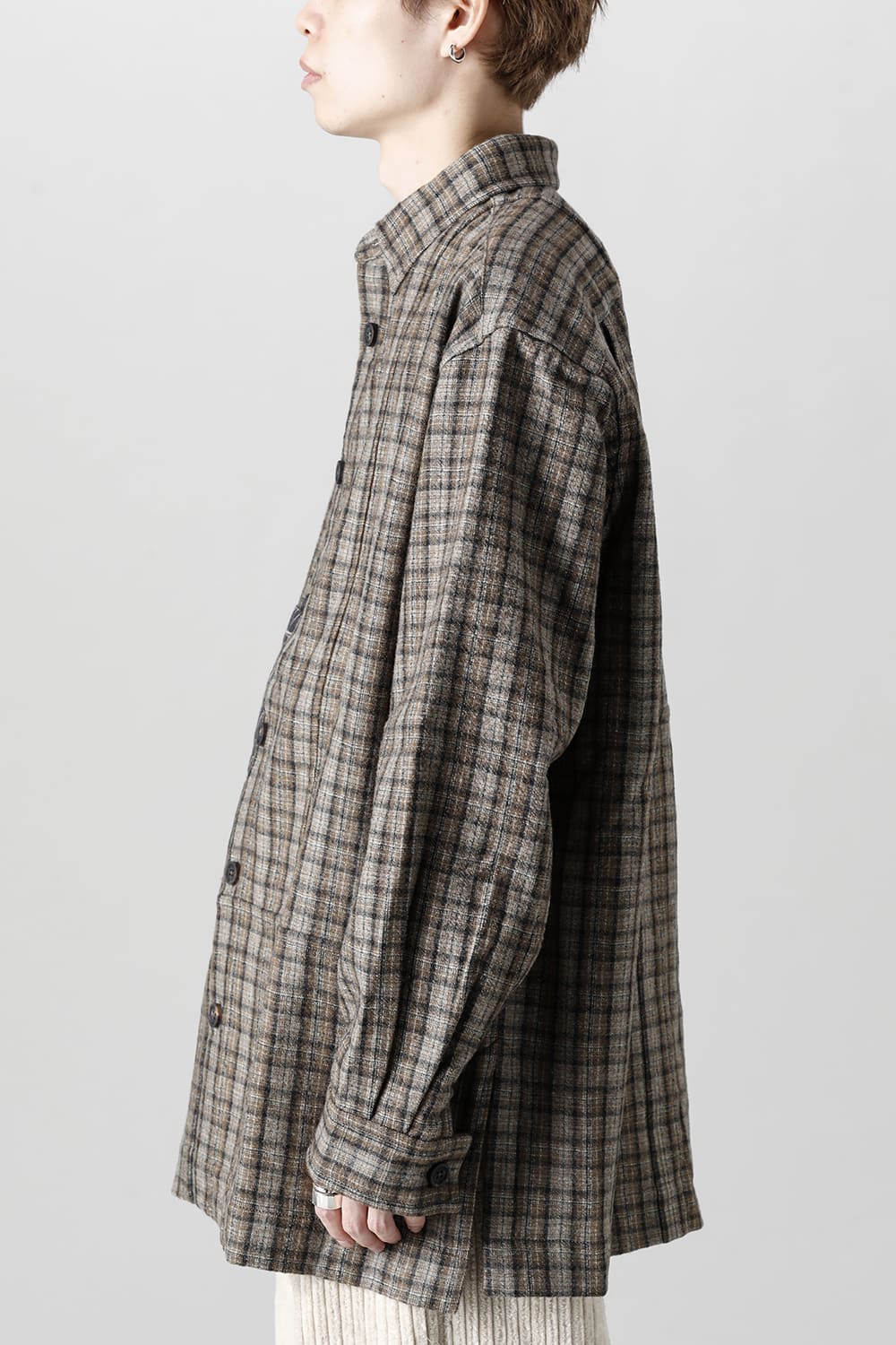 Oversized Plaid Worker Shirt Jacket With Patchwork