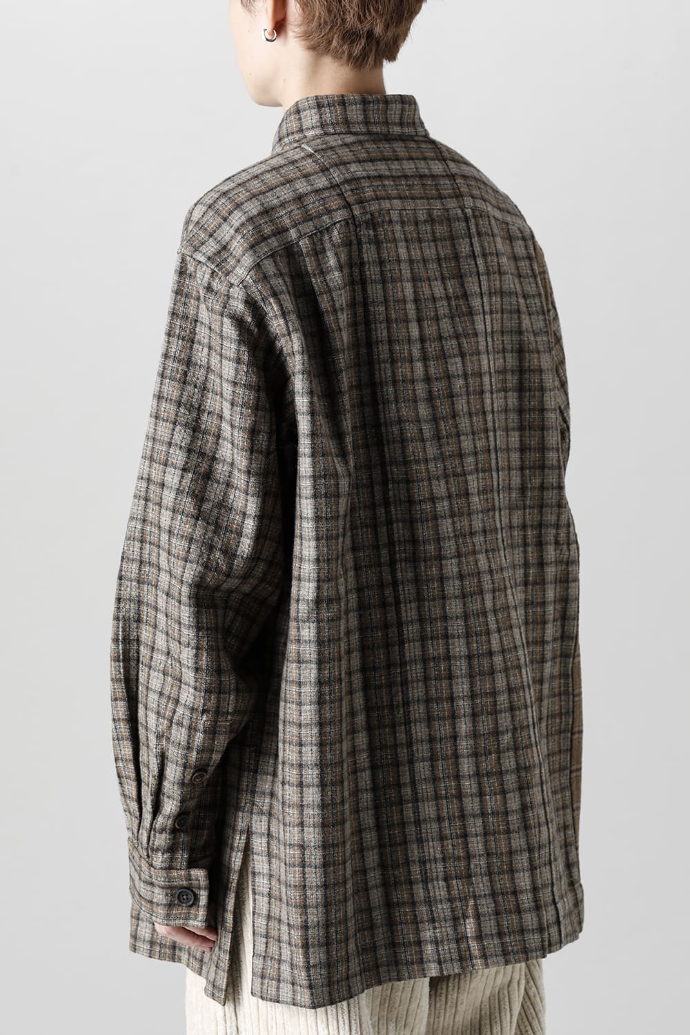 Oversized Plaid Worker Shirt Jacket With Patchwork