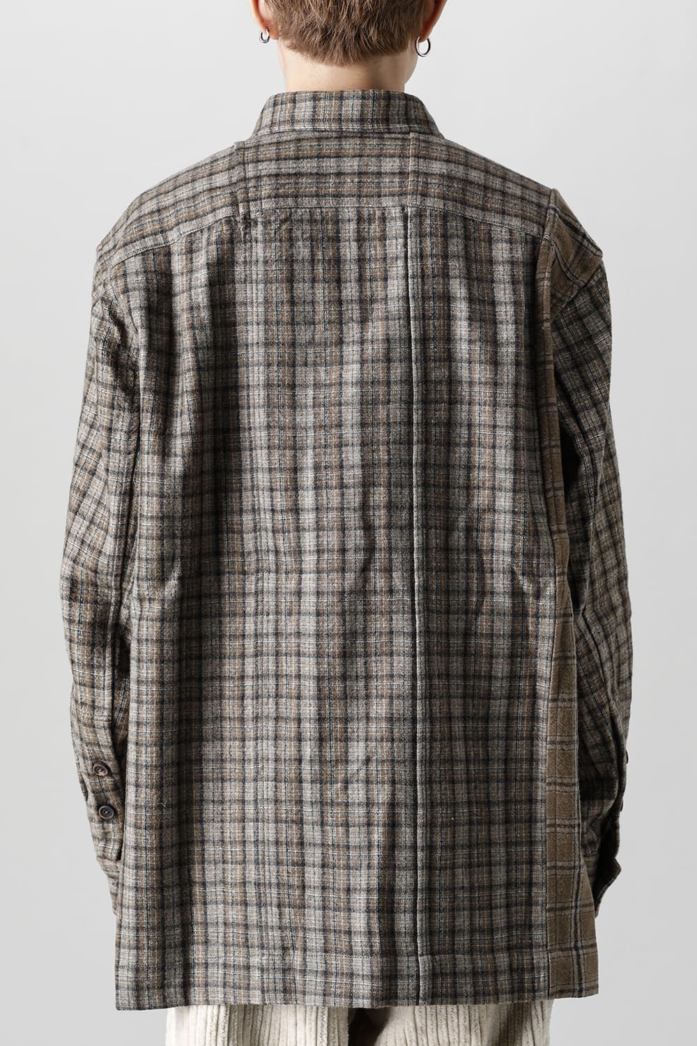 Oversized Plaid Worker Shirt Jacket With Patchwork