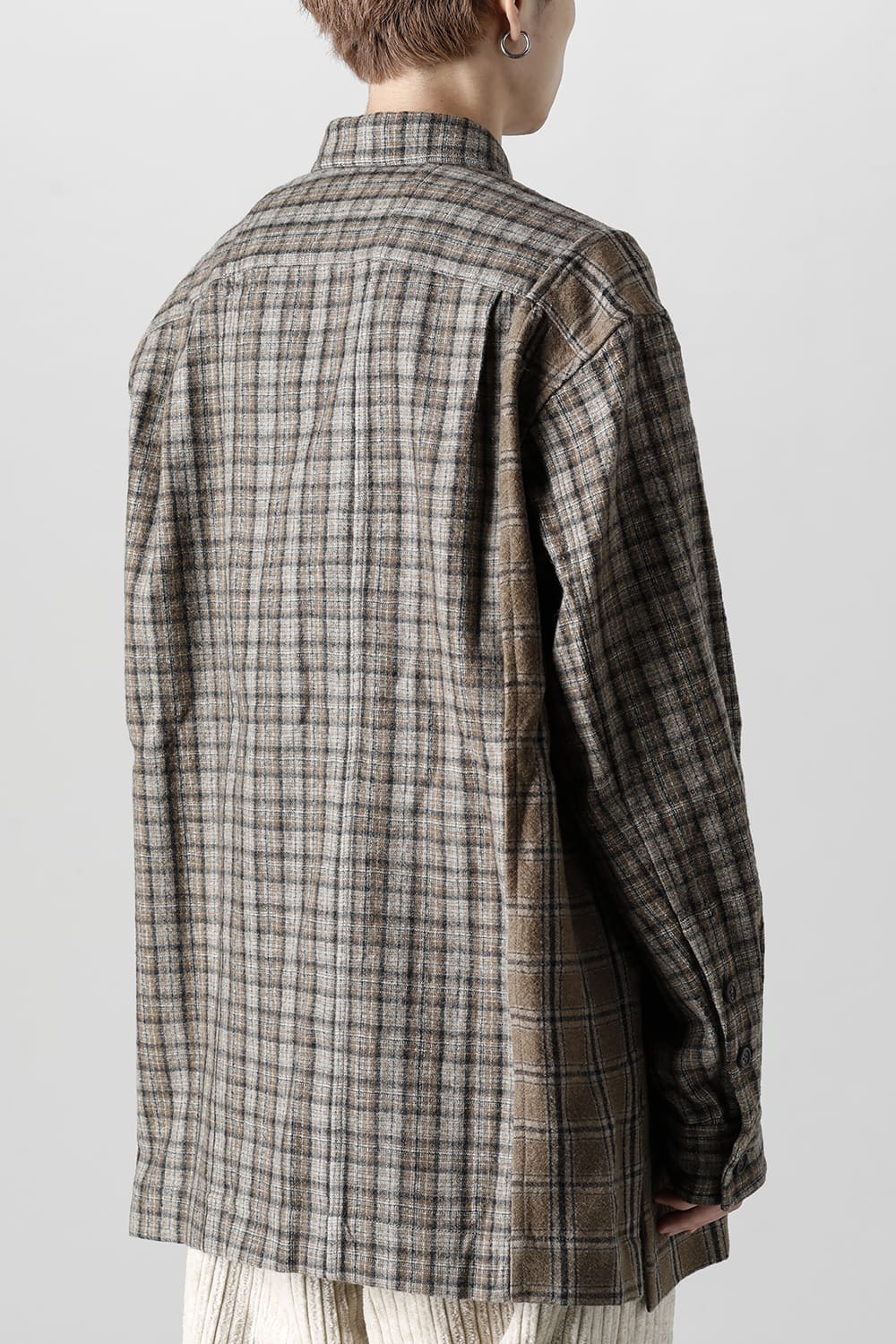Oversized Plaid Worker Shirt Jacket With Patchwork