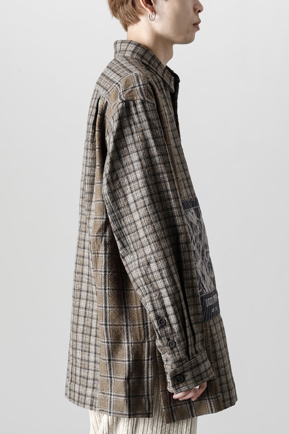 Oversized Plaid Worker Shirt Jacket With Patchwork
