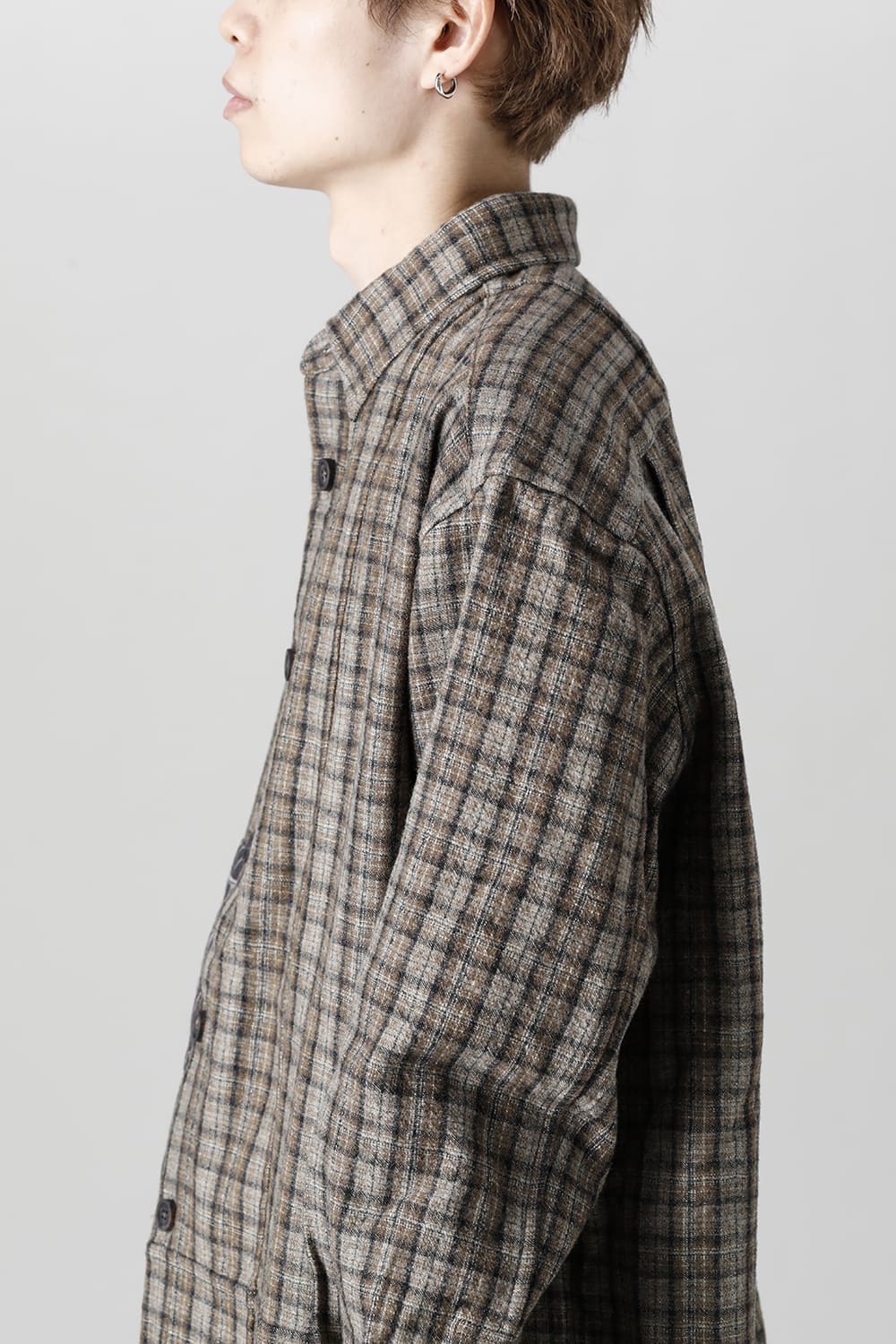 Oversized Plaid Worker Shirt Jacket With Patchwork