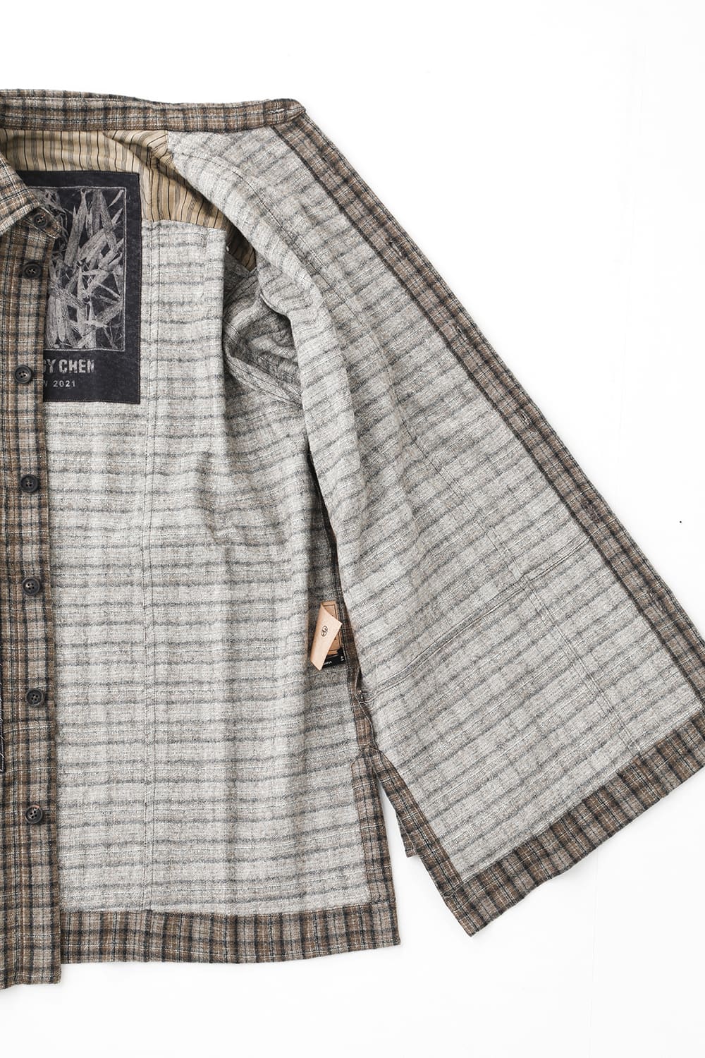 Oversized Plaid Worker Shirt Jacket With Patchwork