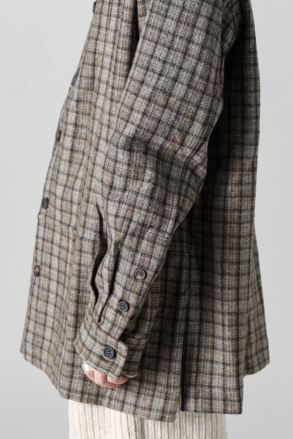 Oversized Plaid Worker Shirt Jacket With Patchwork