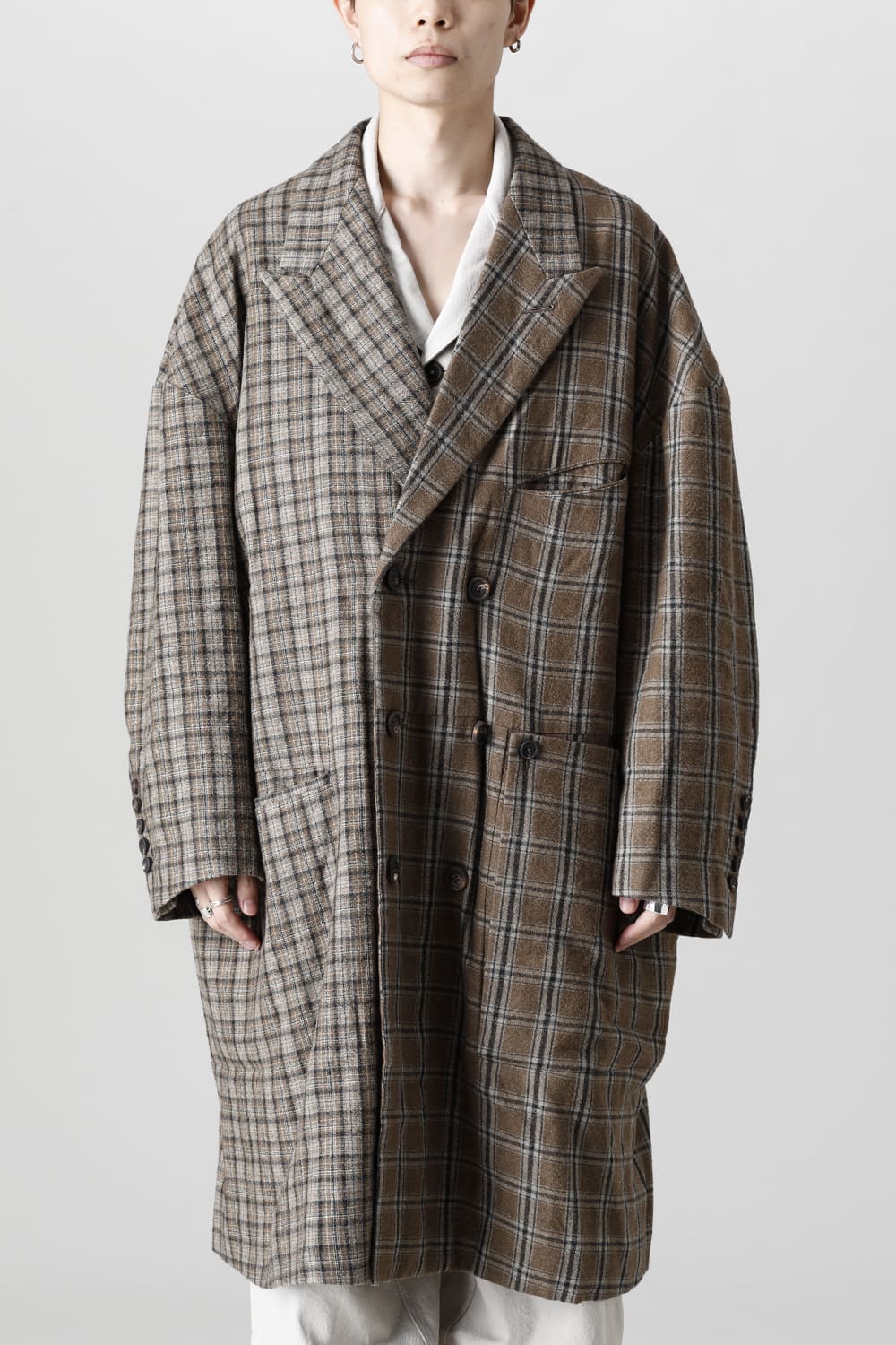 Double Breasted Cocoon Shape Plaid Coat