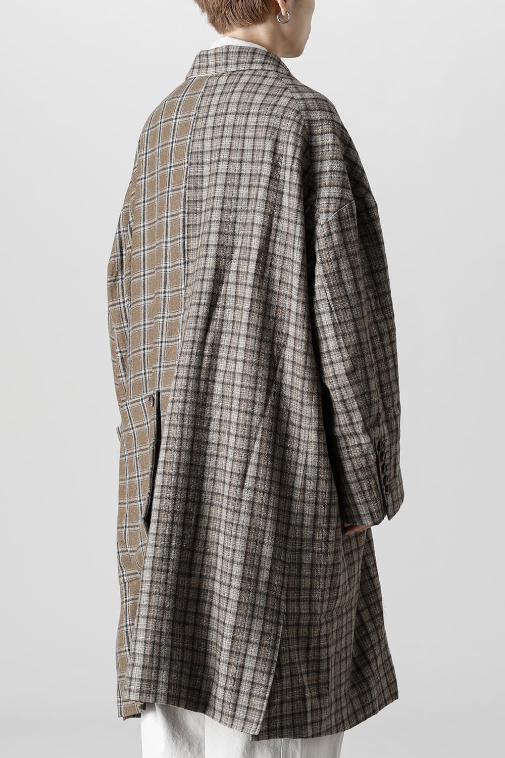 Double Breasted Cocoon Shape Plaid Coat