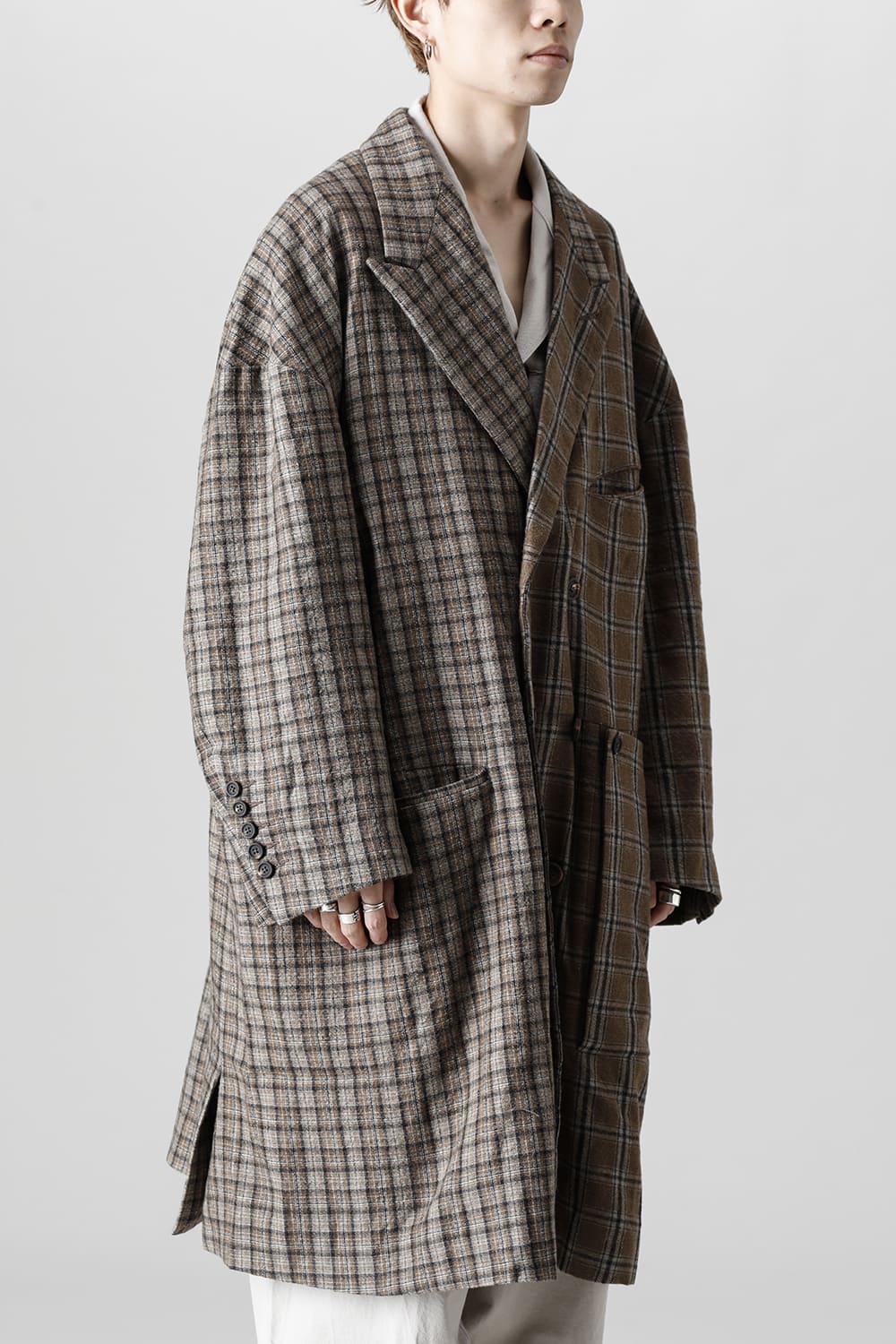Double Breasted Cocoon Shape Plaid Coat