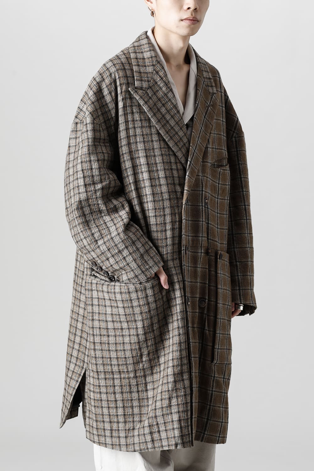 Double Breasted Cocoon Shape Plaid Coat
