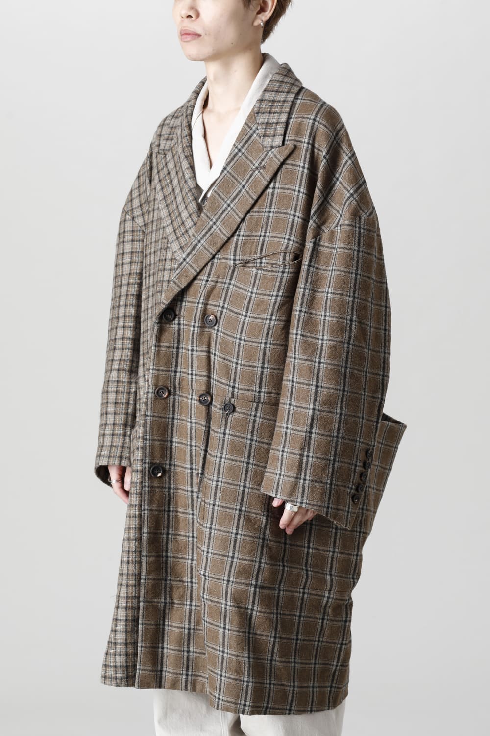 Double Breasted Cocoon Shape Plaid Coat